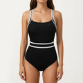 Anna-Kaci Swim Women's One Piece Swimsuit with Scoop Neckline Contrast Trim and Waistband Detail