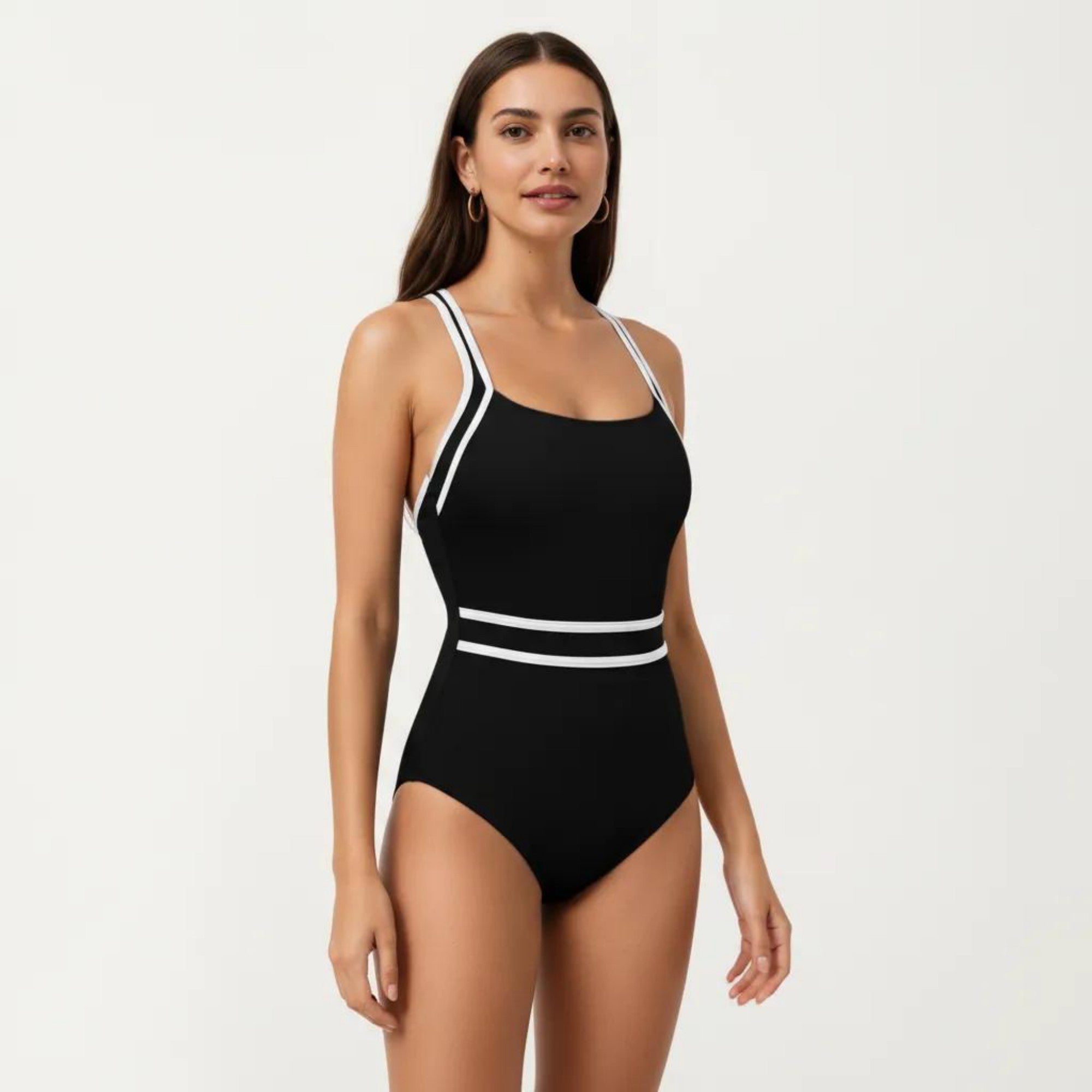 Anna-Kaci Swim Women's One Piece Swimsuit with Scoop Neckline Contrast Trim and Waistband Detail