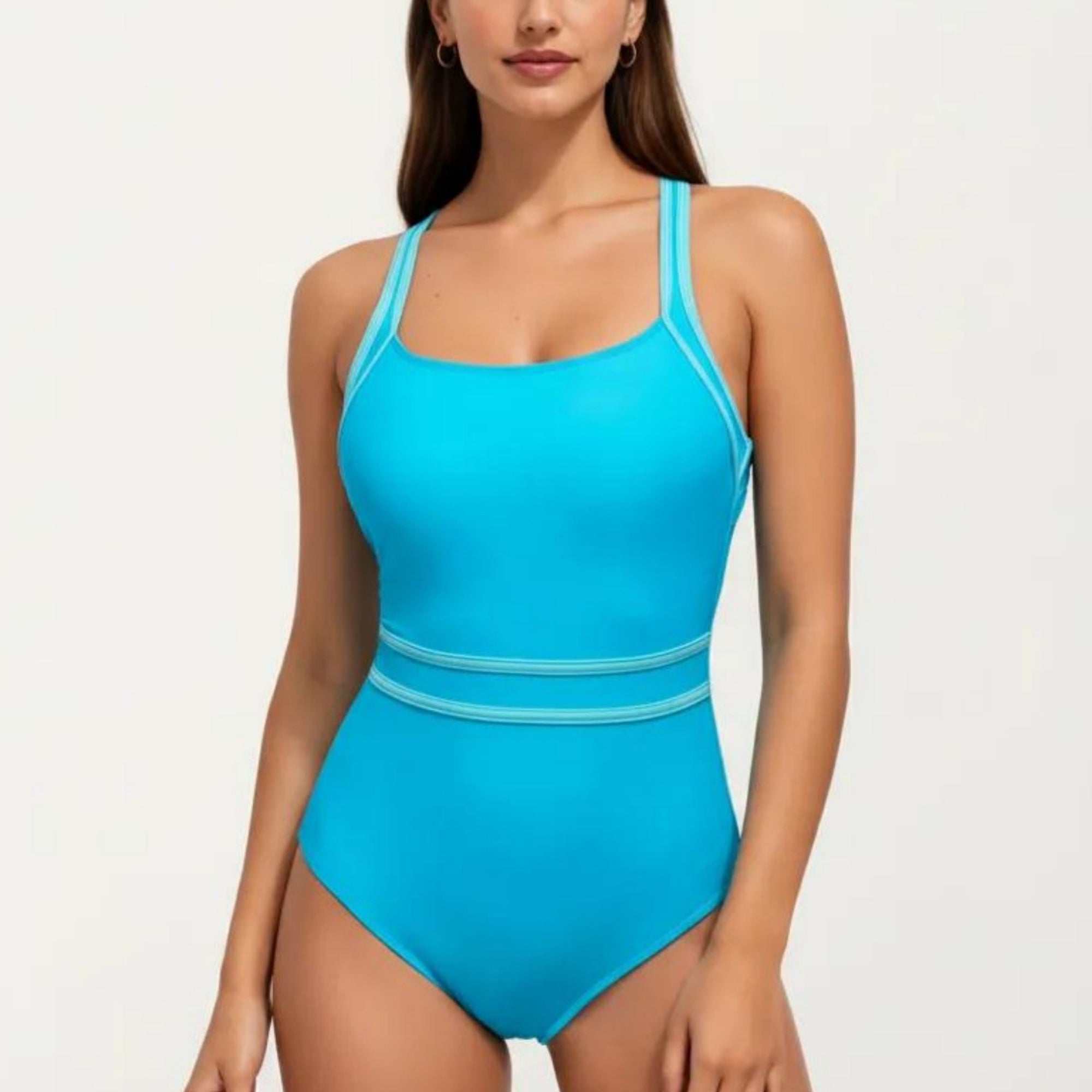 Anna-Kaci Swim Women's One Piece Swimsuit with Scoop Neckline Contrast Trim and Waistband Detail