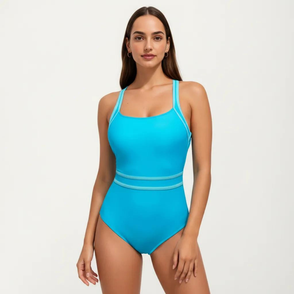 Anna-Kaci Swim Women's One Piece Swimsuit with Scoop Neckline Contrast Trim and Waistband Detail