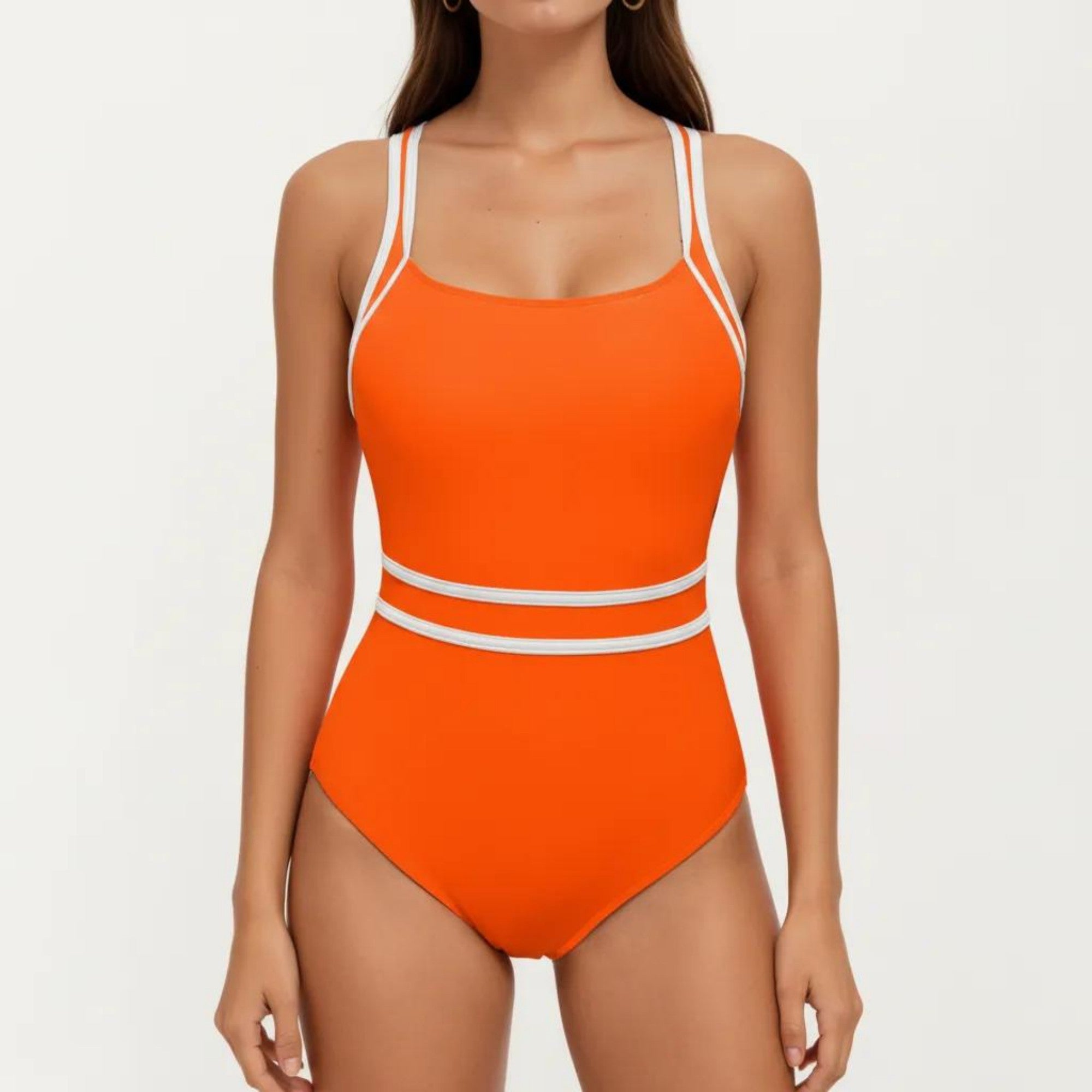 Anna-Kaci Swim Women's One Piece Swimsuit with Scoop Neckline Contrast Trim and Waistband Detail