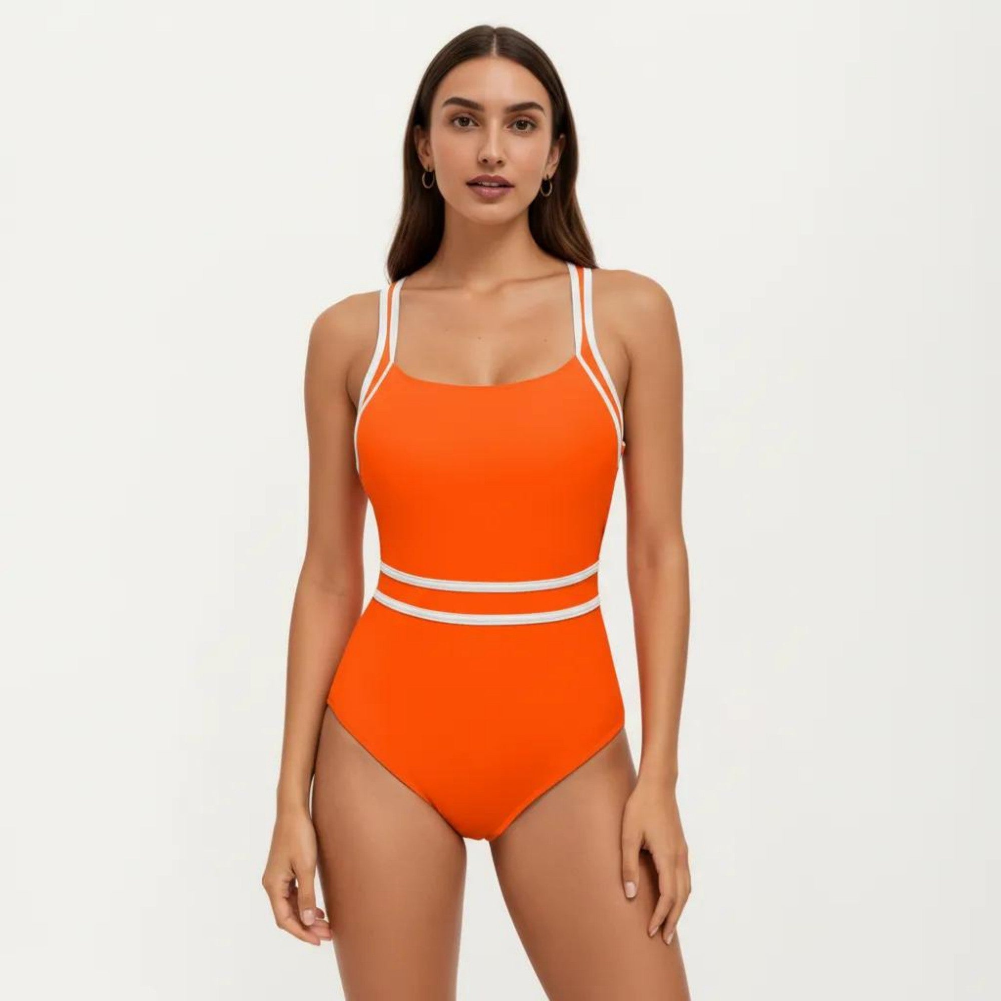 Anna-Kaci Swim Women's One Piece Swimsuit with Scoop Neckline Contrast Trim and Waistband Detail