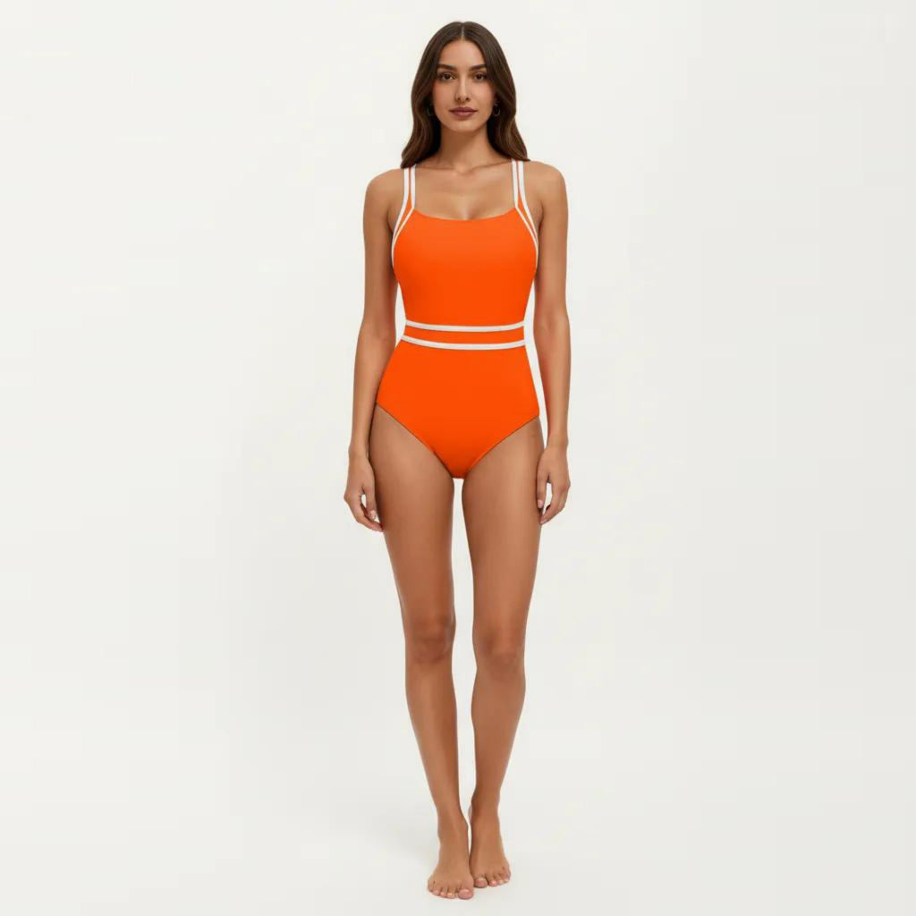 Anna-Kaci Swim Women's One Piece Swimsuit with Scoop Neckline Contrast Trim and Waistband Detail