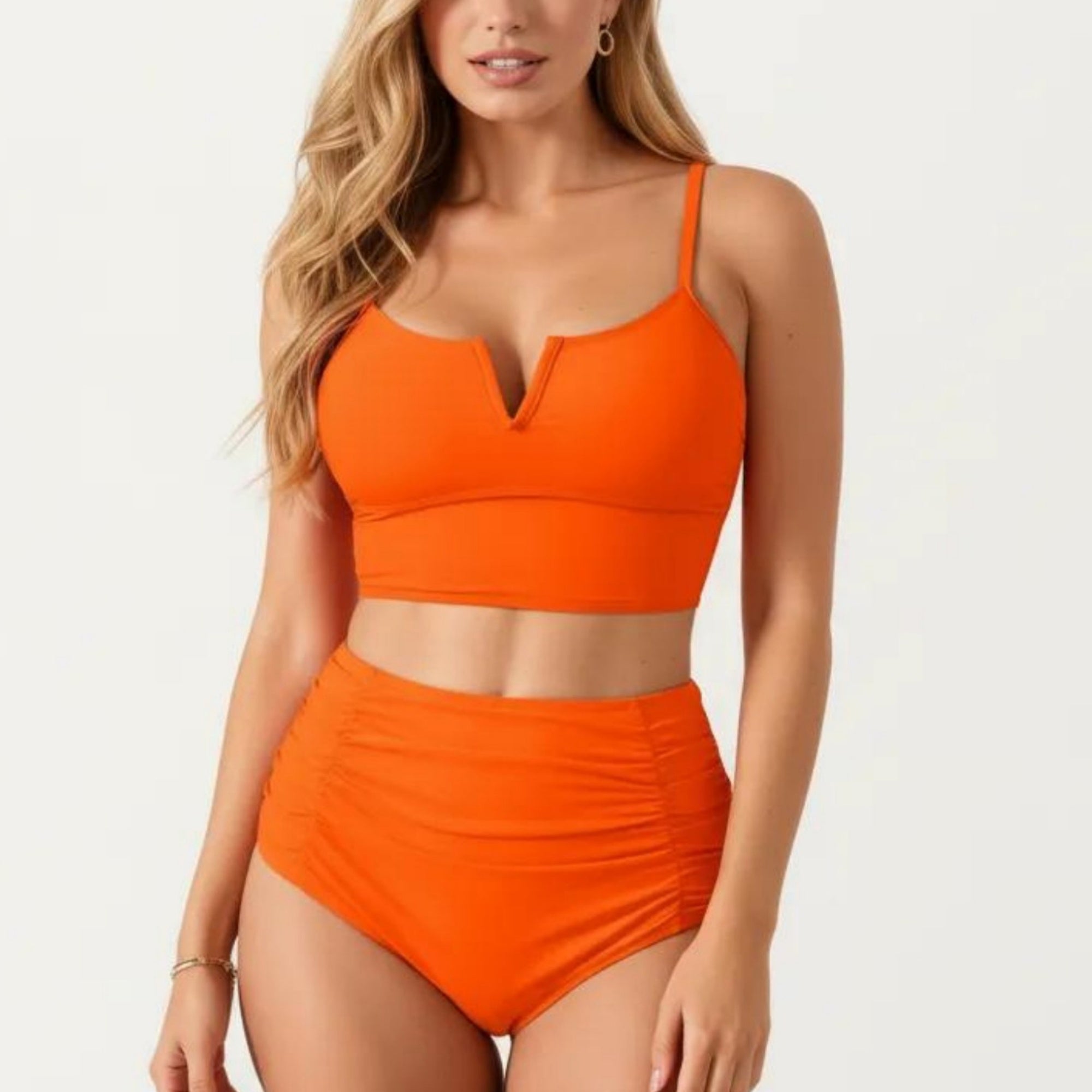 Anna-Kaci Swim Women's Two Piece Bikini Set with V Notch Crop Bikini Top and High Waist Bottom