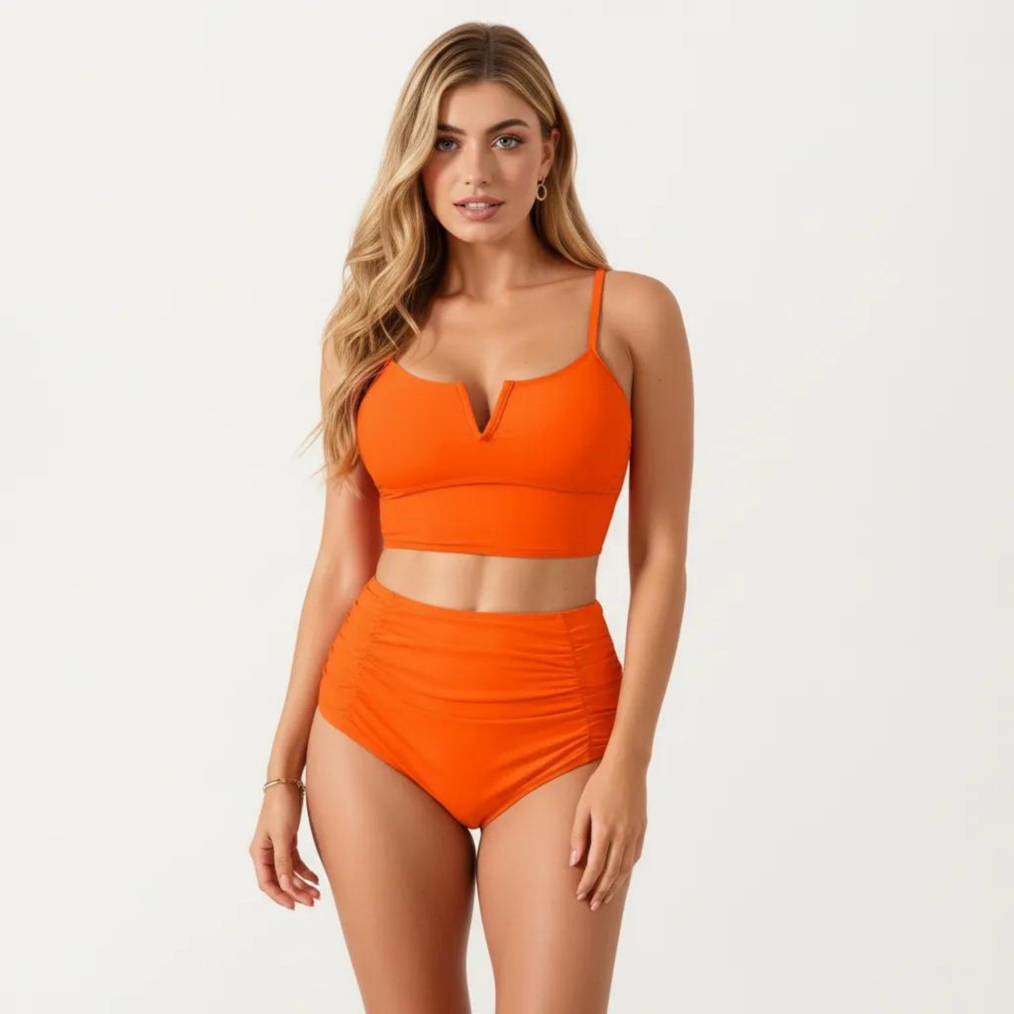 Anna-Kaci Swim Women's Two Piece Bikini Set with V Notch Crop Bikini Top and High Waist Bottom
