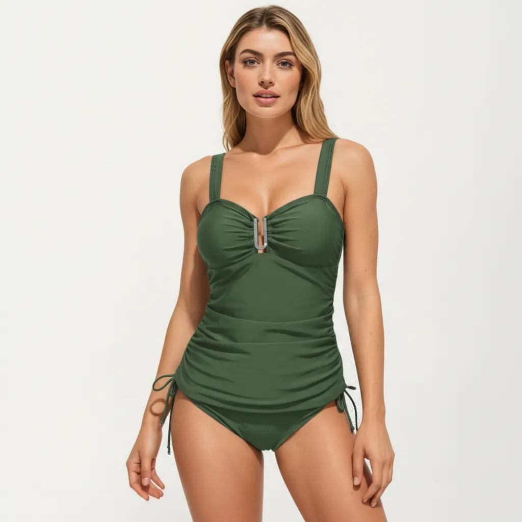 Anna-Kaci Swim Women's One Piece Swimsuit with Ruched Front Detail Adjustable Side Ties and Wide Straps