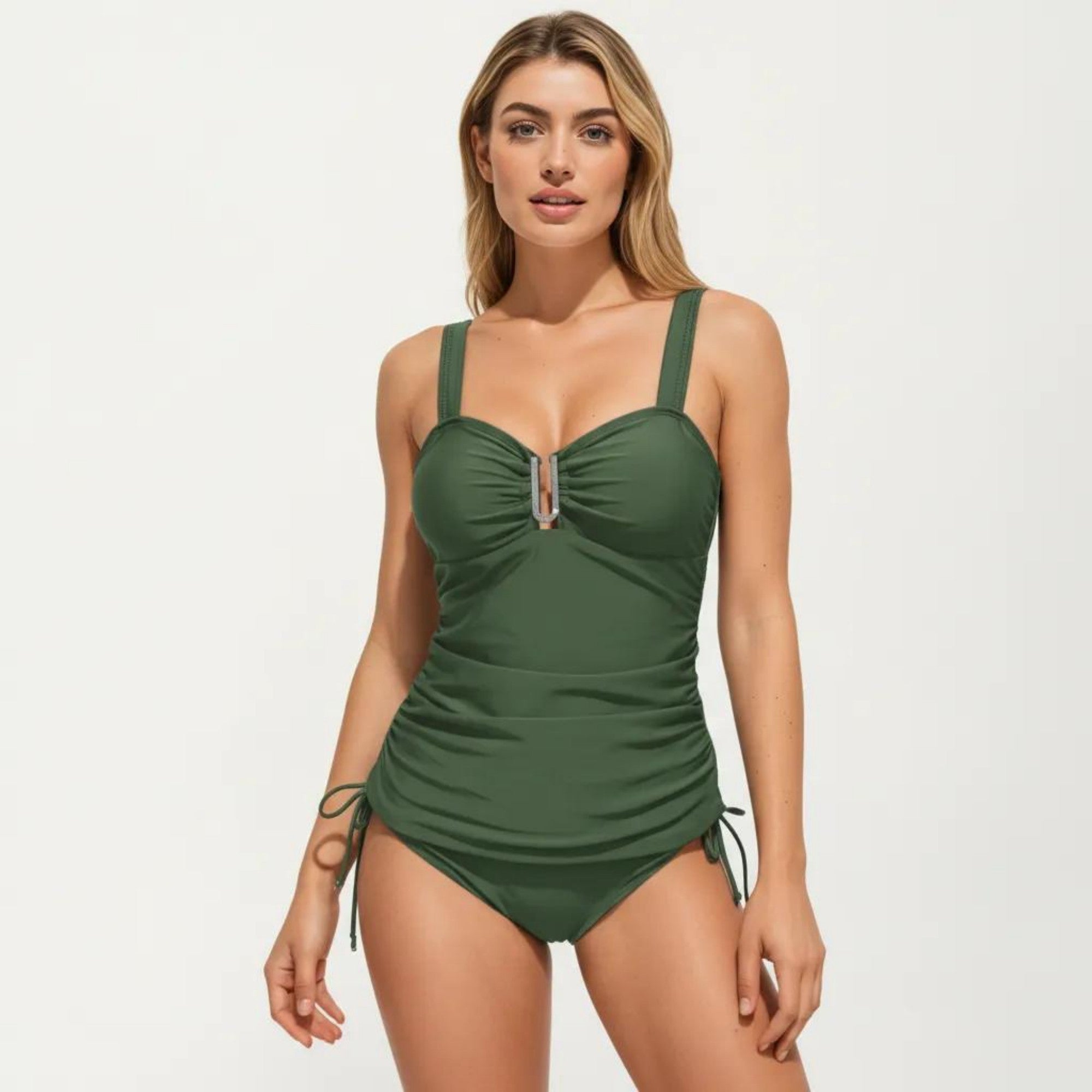 Anna-Kaci Swim Women's One Piece Swimsuit with Ruched Front Detail Adjustable Side Ties and Wide Straps