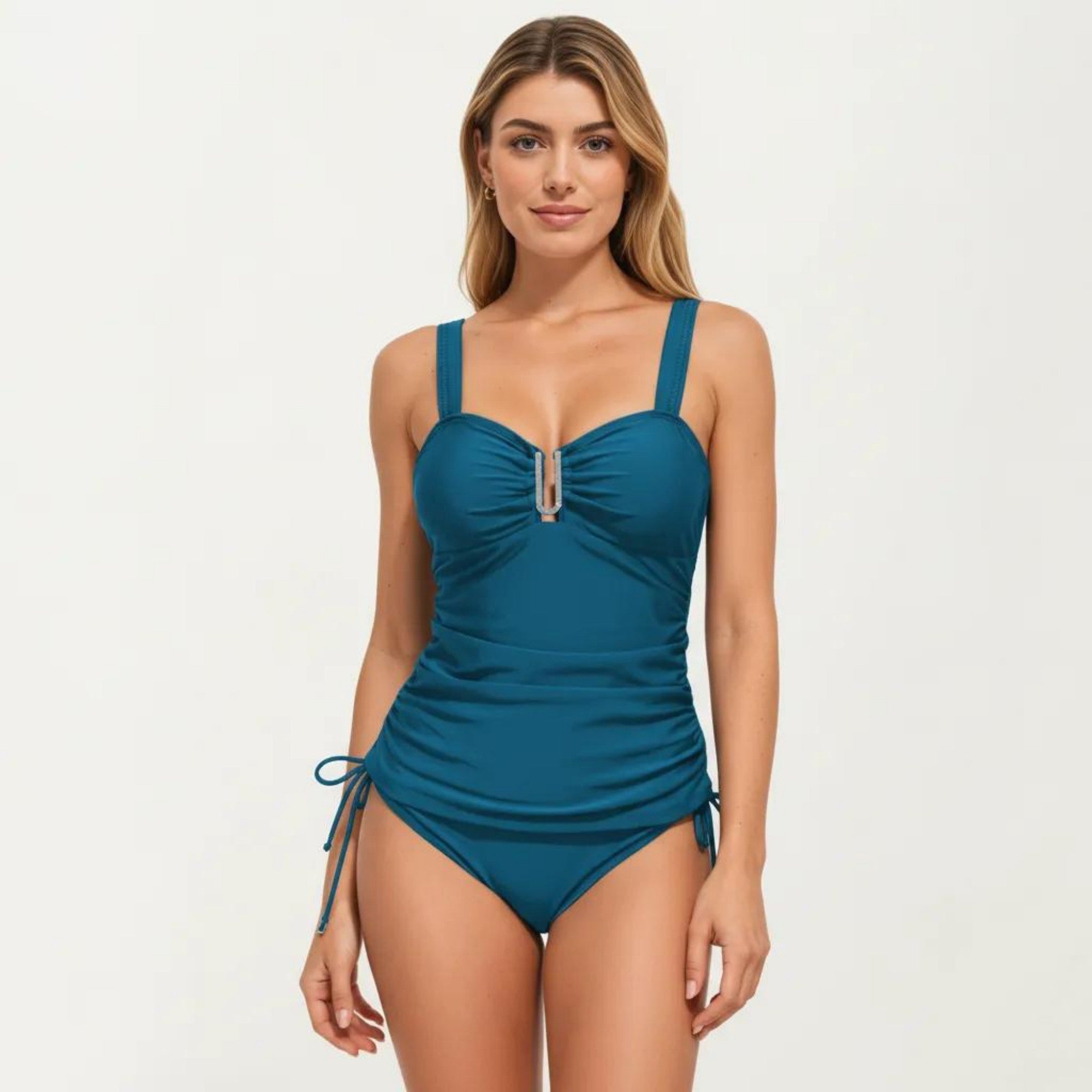 Anna-Kaci Swim Women's One Piece Swimsuit with Ruched Front Detail Adjustable Side Ties and Wide Straps