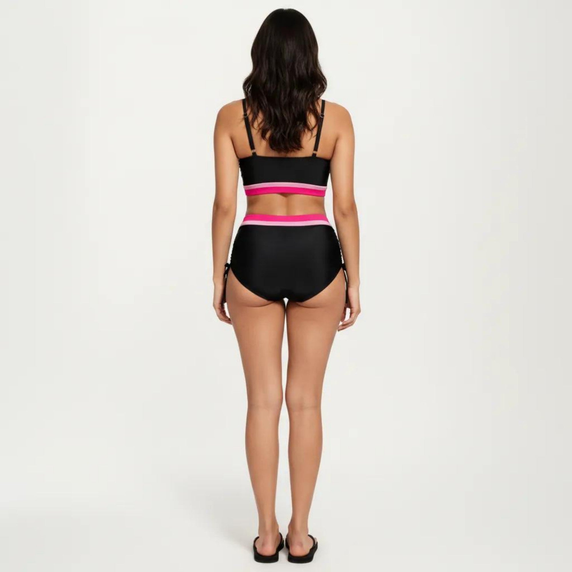 Anna-Kaci Swim Women's Two Piece Bikini Set with Scoop Neck Top High Waist Bottom and Contrast Trim