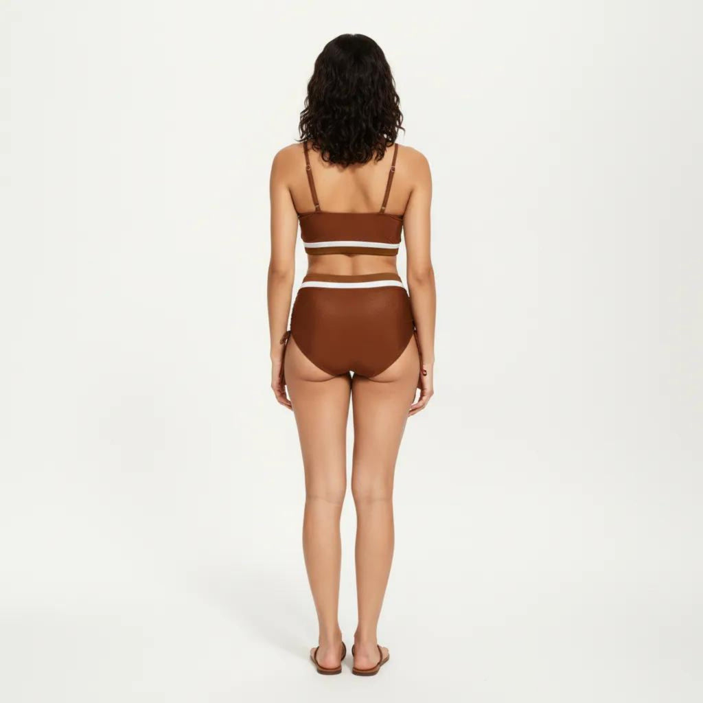 Anna-Kaci Swim Women's Two Piece Bikini Set with Scoop Neck Top High Waist Bottom and Contrast Trim