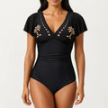 Anna-Kaci Swim Women's One Piece Swimsuit with Flutter Sleeves V Neck Bust Detail and Shaping Silhouette