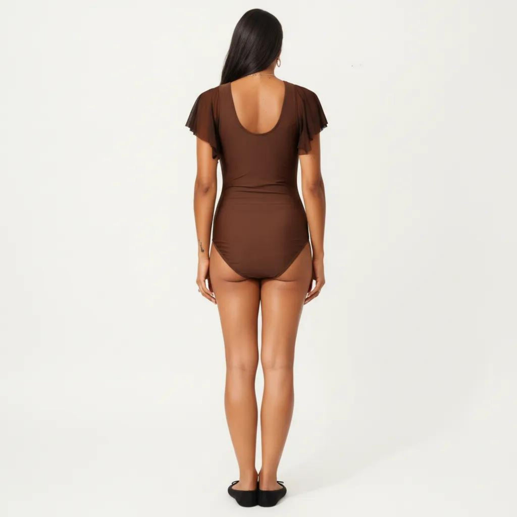 Anna-Kaci Swim Women's One Piece Swimsuit with Flutter Sleeves V Neck Bust Detail and Shaping Silhouette