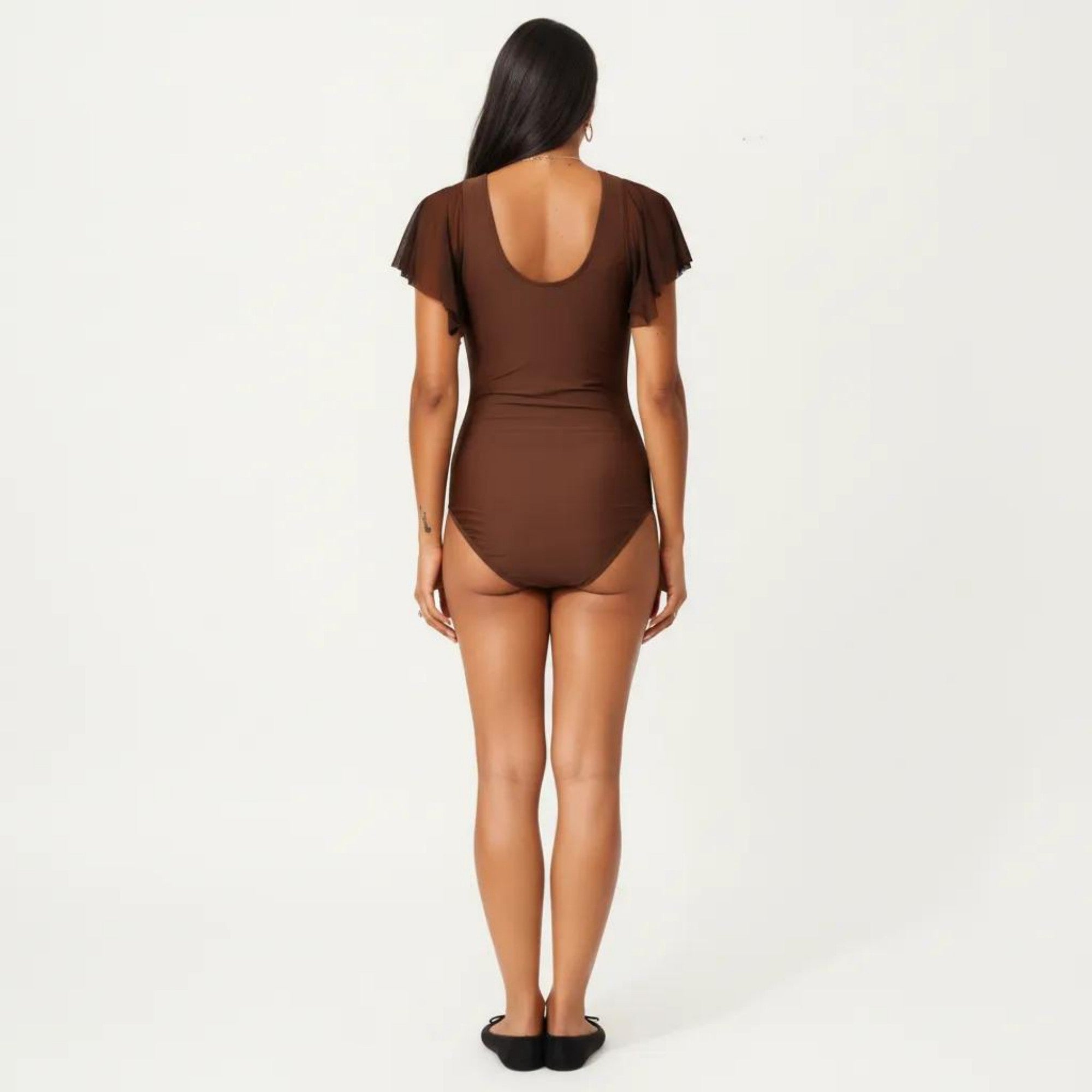 Anna-Kaci Swim Women's One Piece Swimsuit with Flutter Sleeves V Neck Bust Detail and Shaping Silhouette