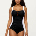 Anna-Kaci Swim Women's One Piece Swimsuit with Triple Keyhole Bust Detail Contrast Side Panels and Wide Straps