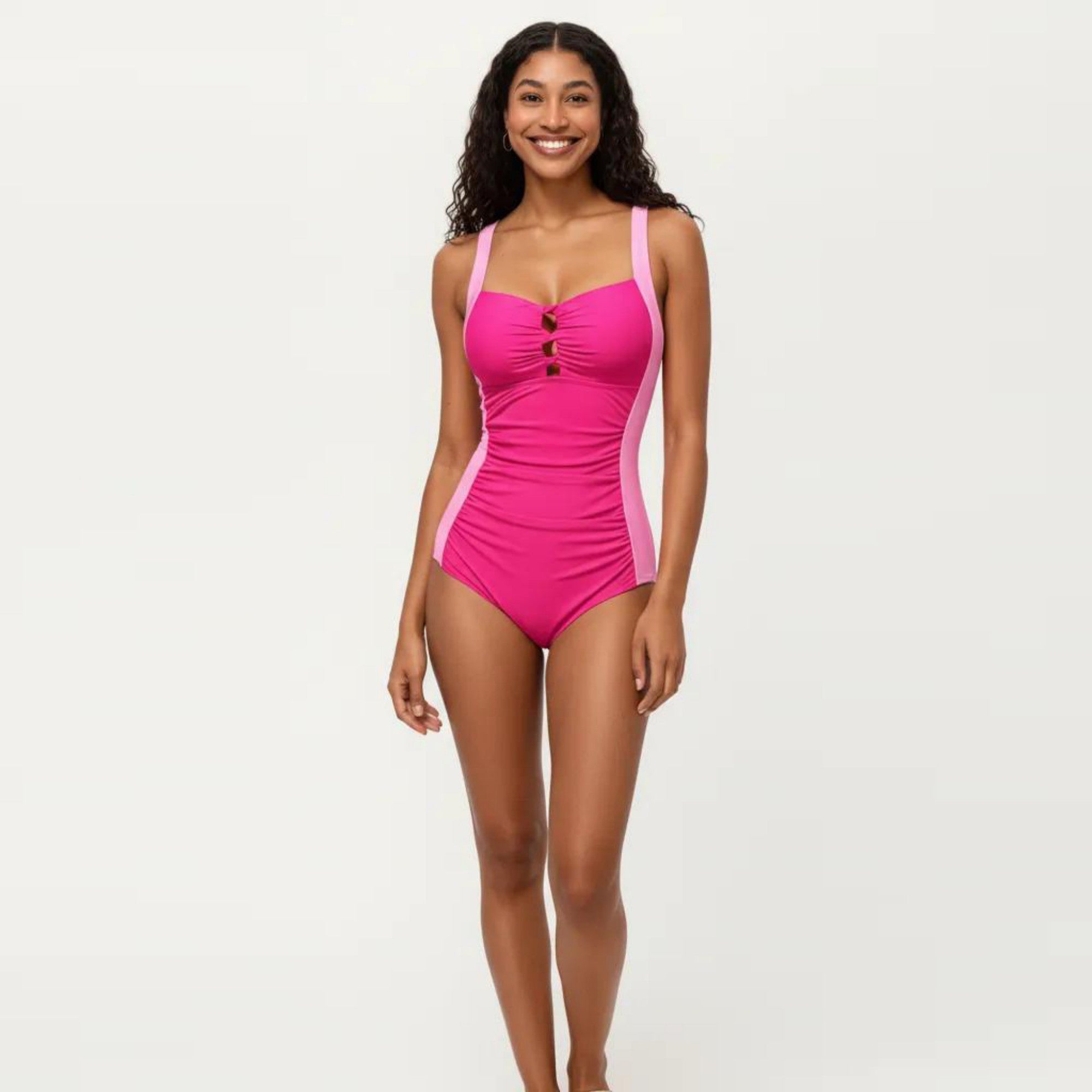 Anna-Kaci Swim Women's One Piece Swimsuit with Triple Keyhole Bust Detail Contrast Side Panels and Wide Straps