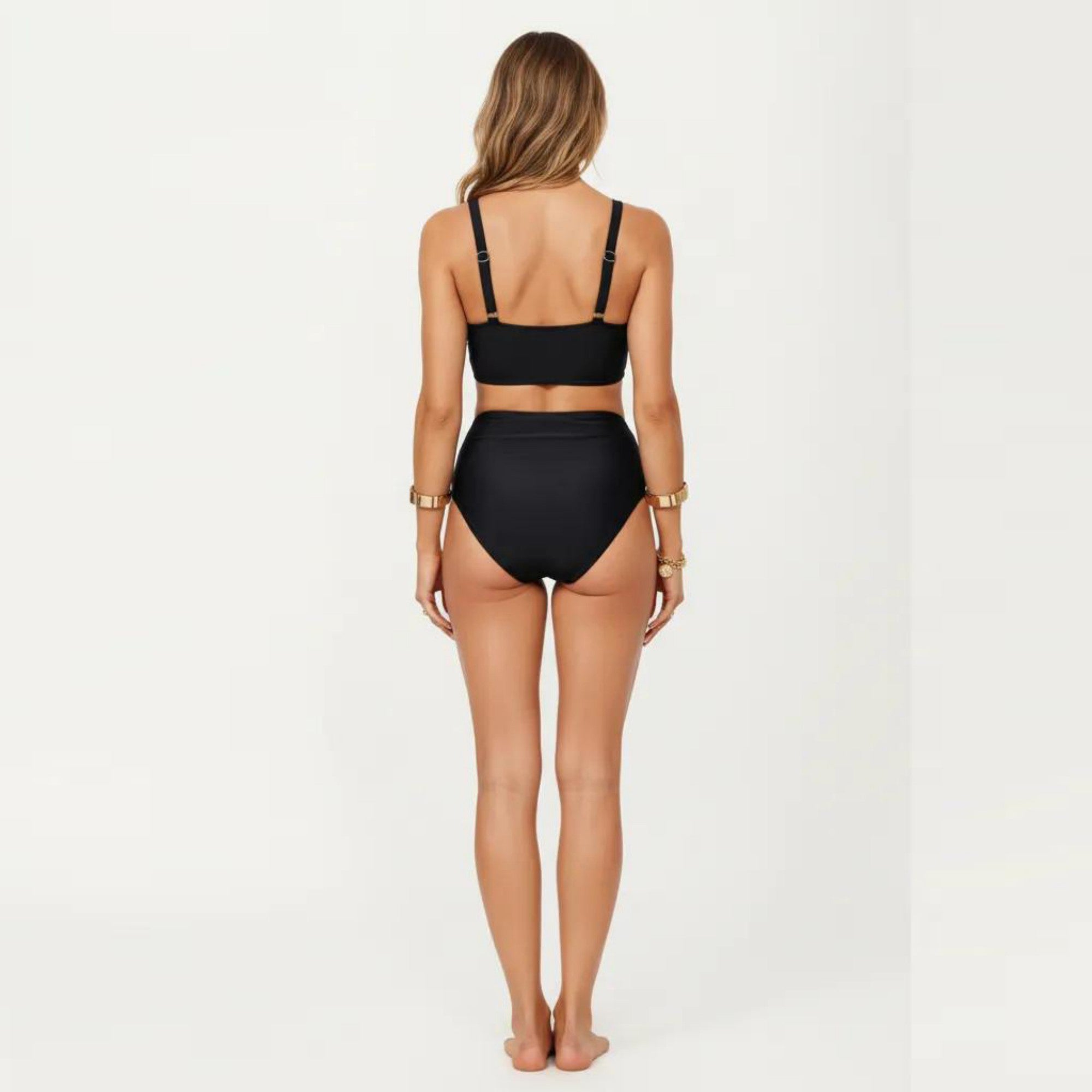 Anna-Kaci Swim Women's 2-Piece Bikini Set with Twist Front Bralette Top Adjustable Straps and Ruched High Rise Bottom
