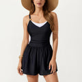 Anna-Kaci Swim Women's One Piece Swim Romper with Contrast Neckline Adjustable Straps and Flowy Short Bottom