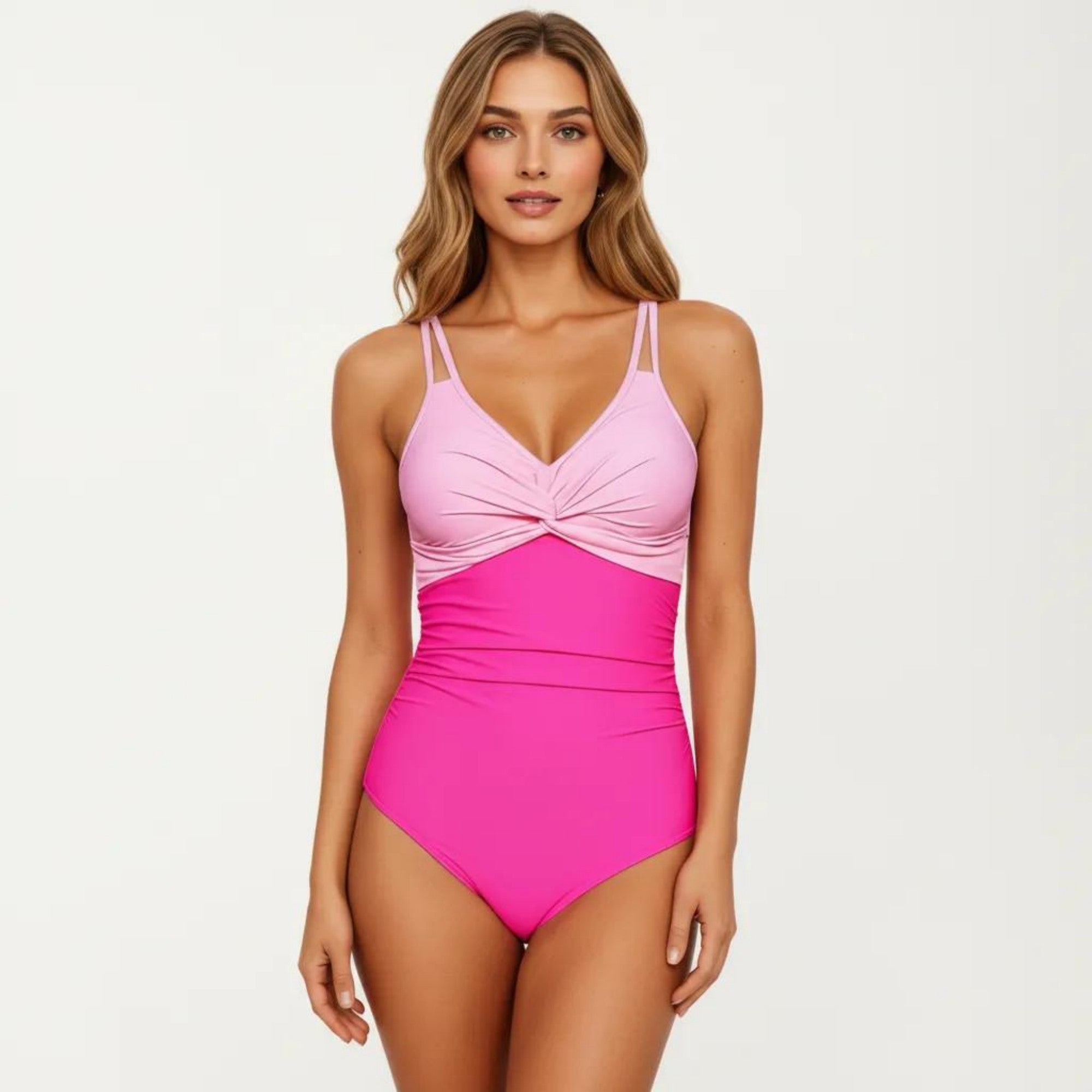 Anna-Kaci Swim Women's One Piece Swimsuit with Twist Front Bust Detail Contrast Paneling and Adjustable Straps
