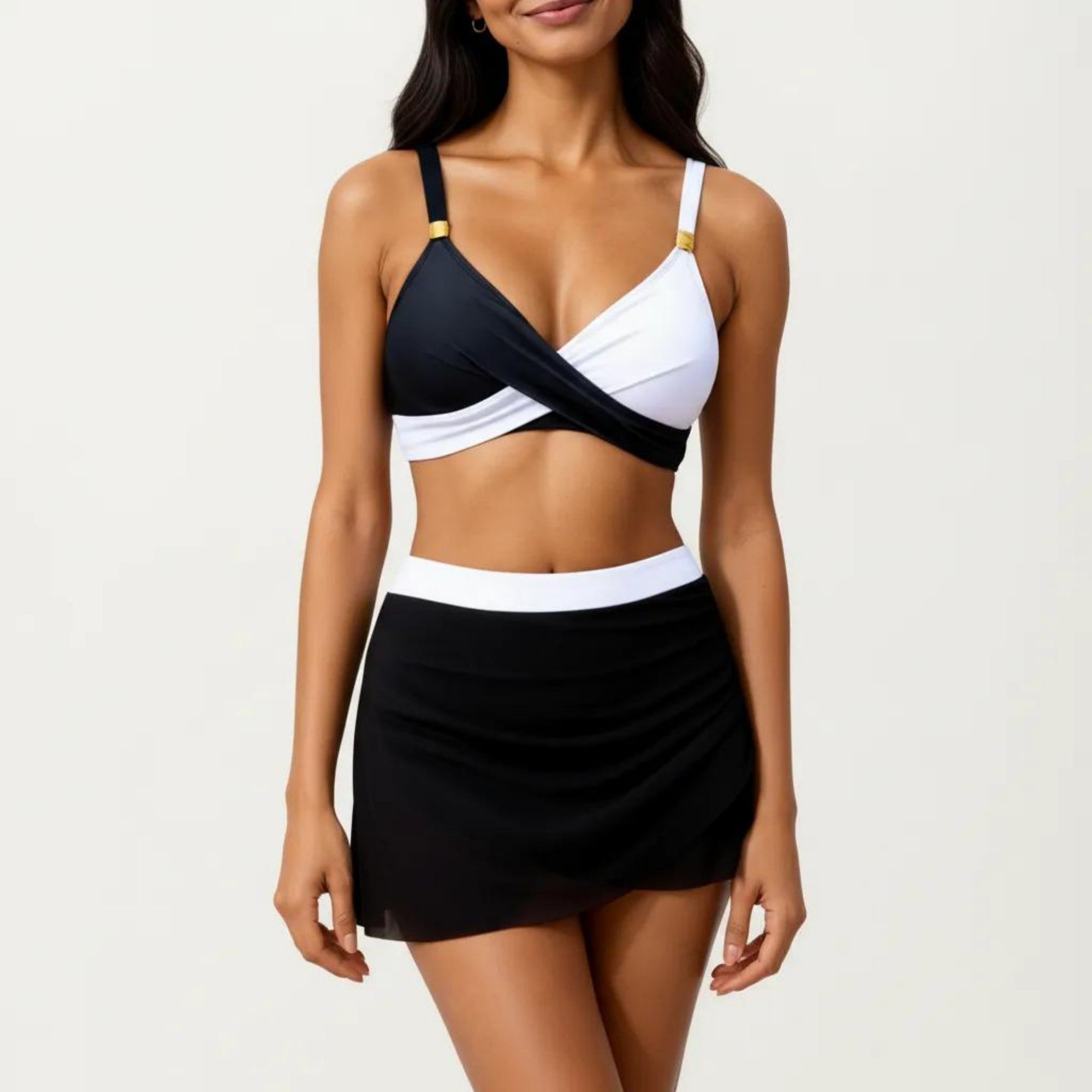 Anna-Kaci Swim Women's 2-Piece Swim Set with Crisscross Bralette Top Adjustable Straps and Ruched Skirted Bottom
