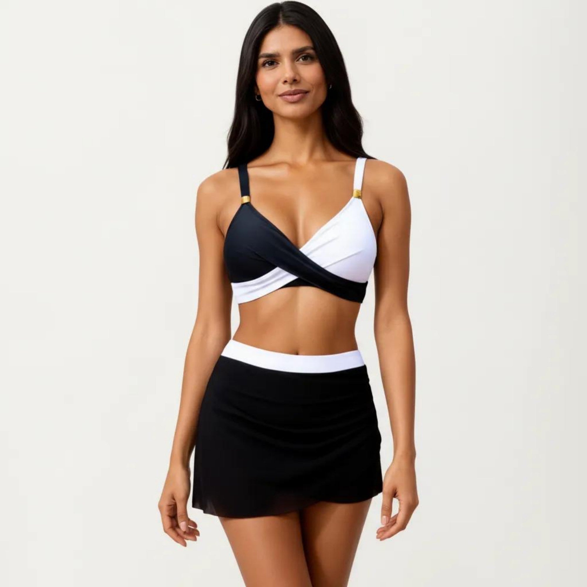 Anna-Kaci Swim Women's 2-Piece Swim Set with Crisscross Bralette Top Adjustable Straps and Ruched Skirted Bottom