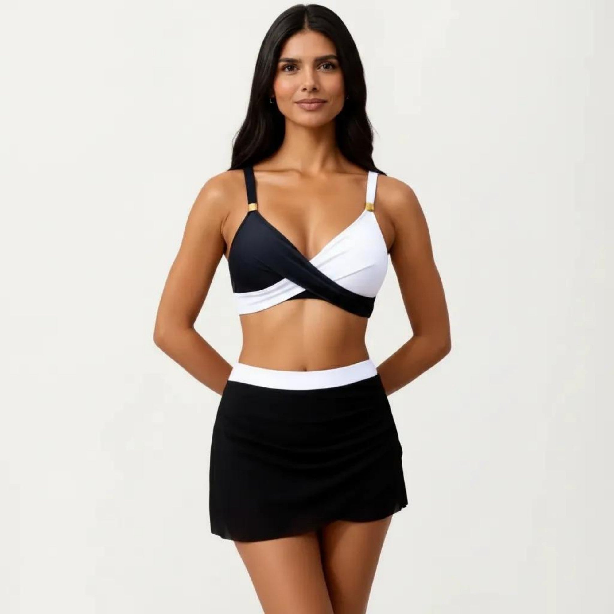 Anna-Kaci Swim Women's 2-Piece Swim Set with Crisscross Bralette Top Adjustable Straps and Ruched Skirted Bottom