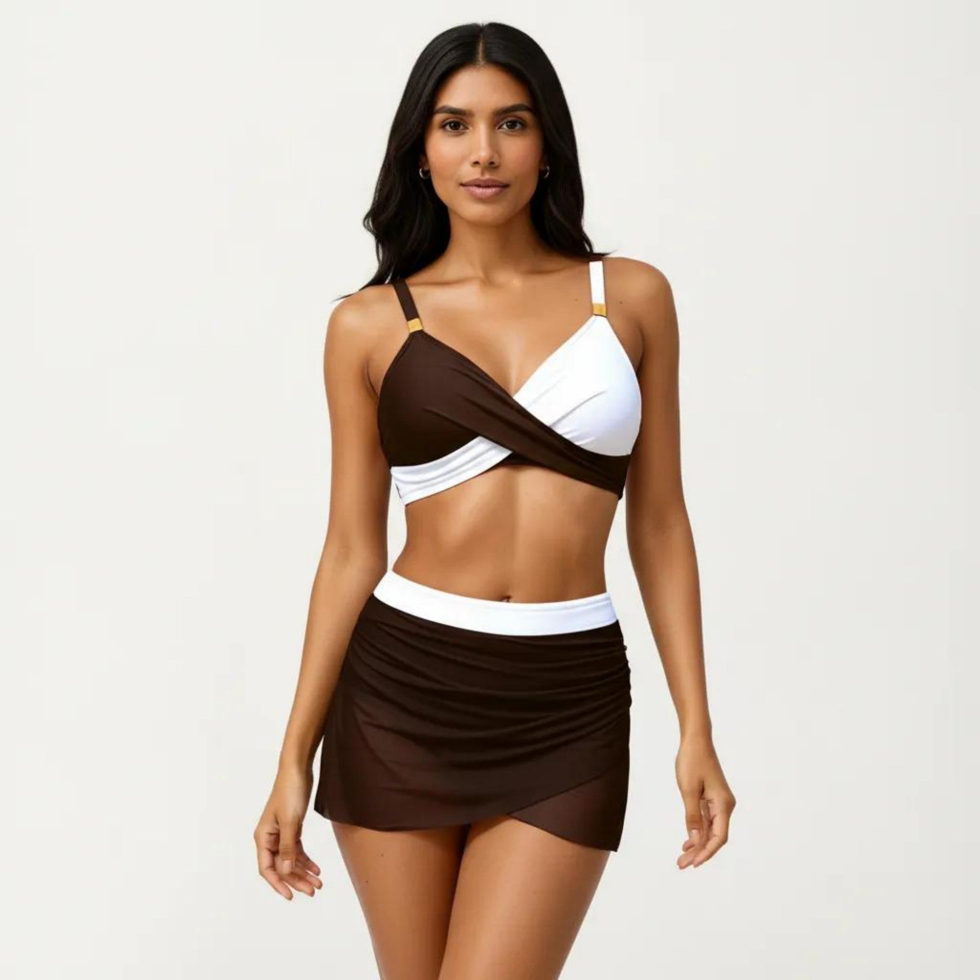 Anna-Kaci Swim Women's 2-Piece Swim Set with Crisscross Bralette Top Adjustable Straps and Ruched Skirted Bottom