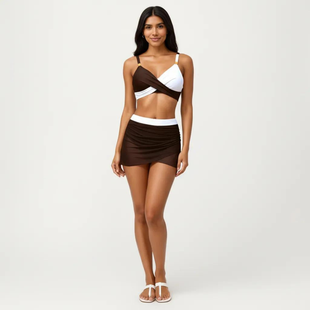 Anna-Kaci Swim Women's 2-Piece Swim Set with Crisscross Bralette Top Adjustable Straps and Ruched Skirted Bottom