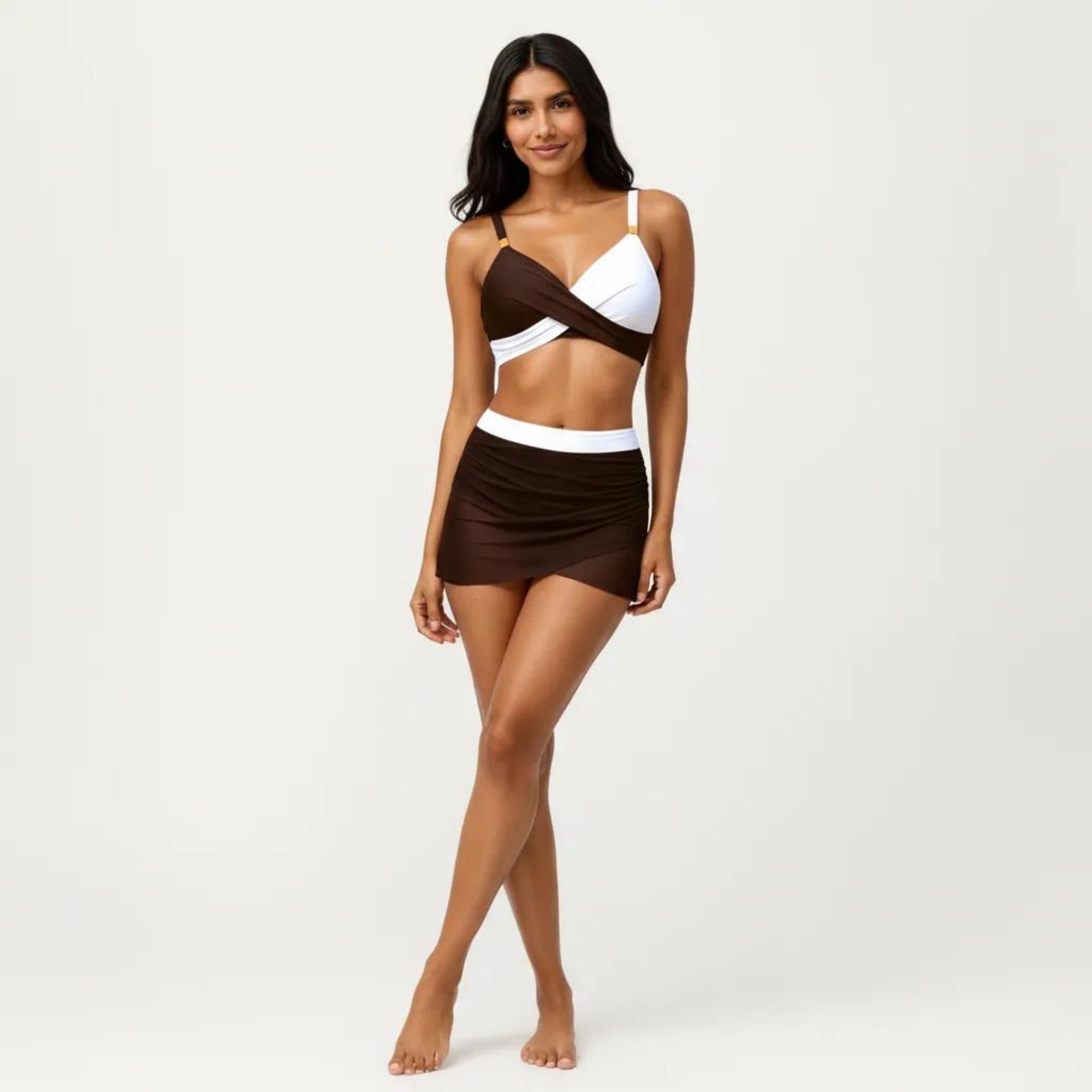Anna-Kaci Swim Women's 2-Piece Swim Set with Crisscross Bralette Top Adjustable Straps and Ruched Skirted Bottom