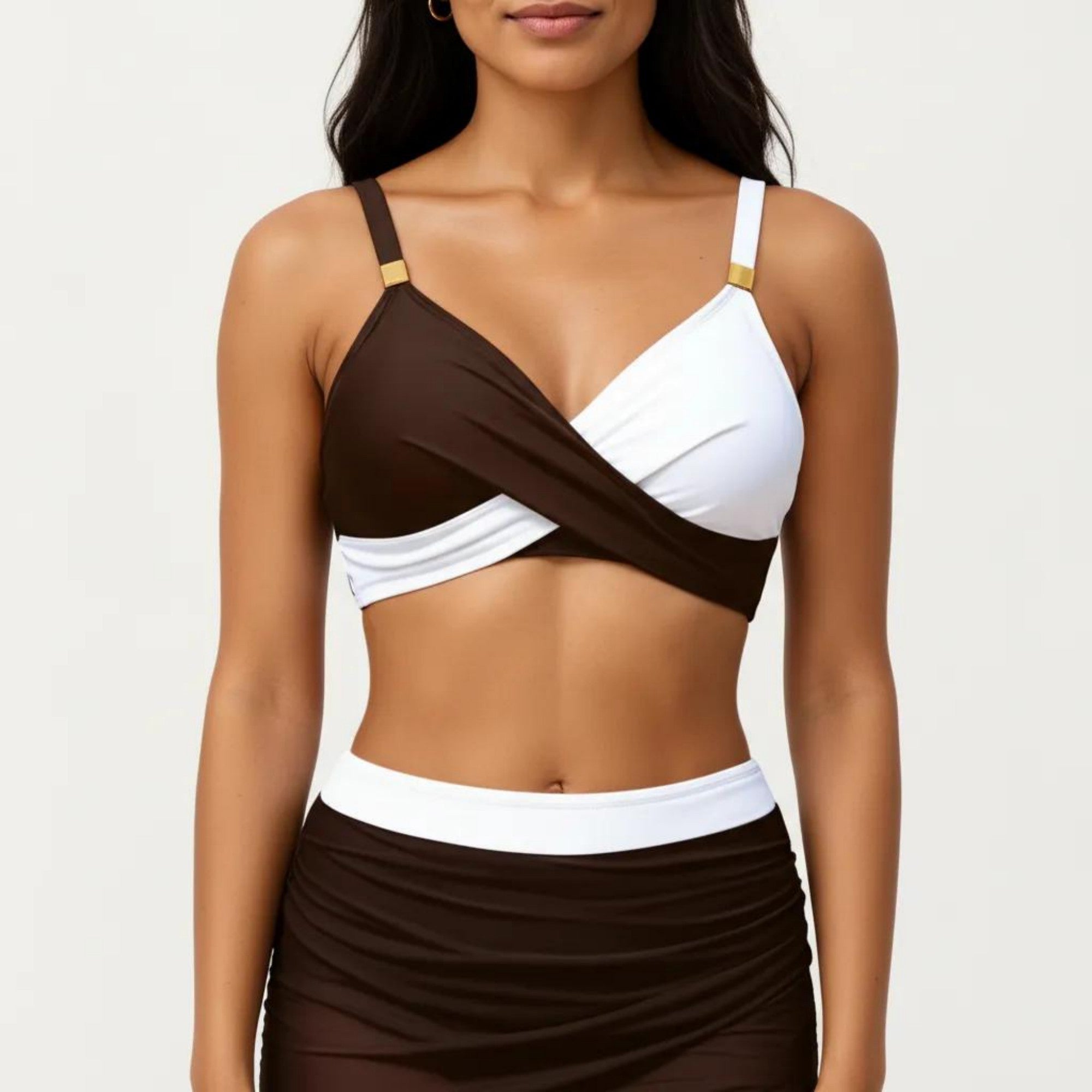 Anna-Kaci Swim Women's 2-Piece Swim Set with Crisscross Bralette Top Adjustable Straps and Ruched Skirted Bottom
