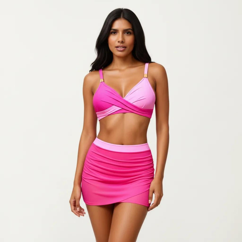 Anna-Kaci Swim Women's 2-Piece Swim Set with Crisscross Bralette Top Adjustable Straps and Ruched Skirted Bottom