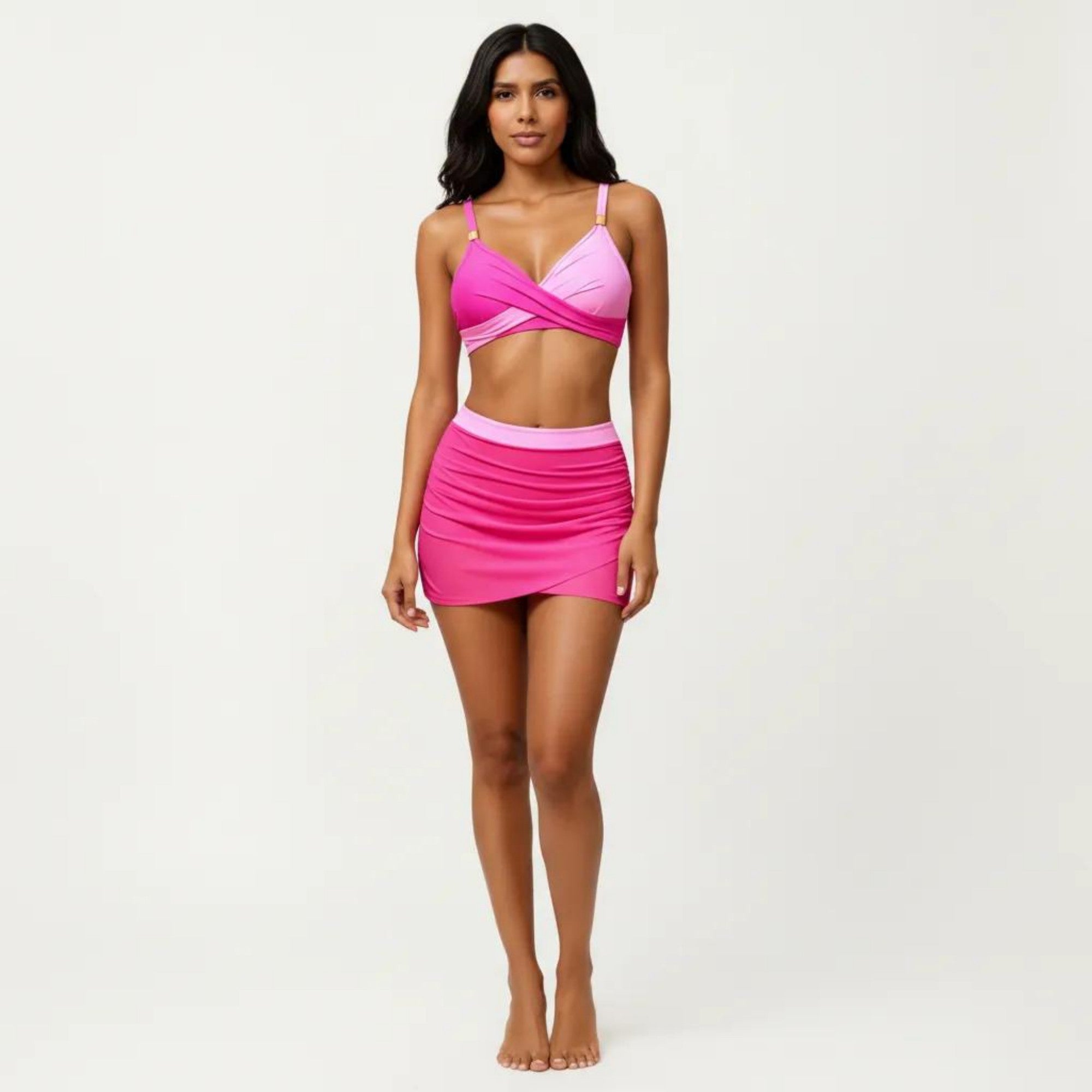 Anna-Kaci Swim Women's 2-Piece Swim Set with Crisscross Bralette Top Adjustable Straps and Ruched Skirted Bottom