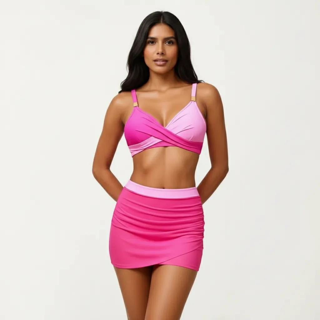 Anna-Kaci Swim Women's 2-Piece Swim Set with Crisscross Bralette Top Adjustable Straps and Ruched Skirted Bottom