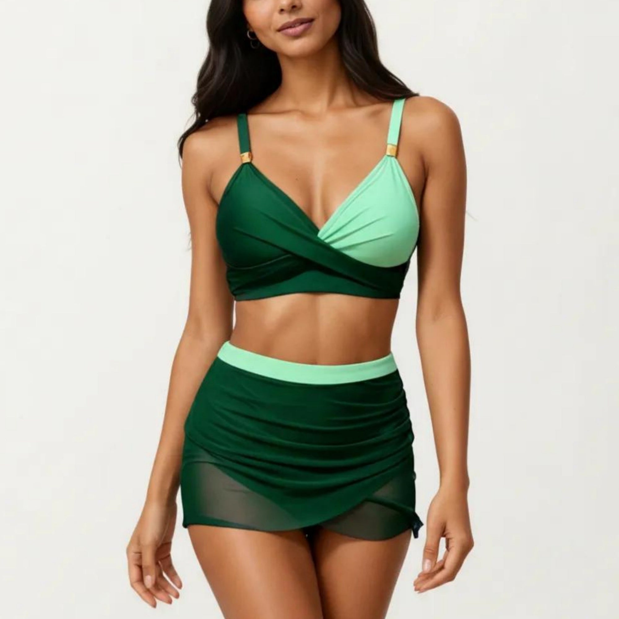Anna-Kaci Swim Women's 2-Piece Swim Set with Crisscross Bralette Top Adjustable Straps and Ruched Skirted Bottom