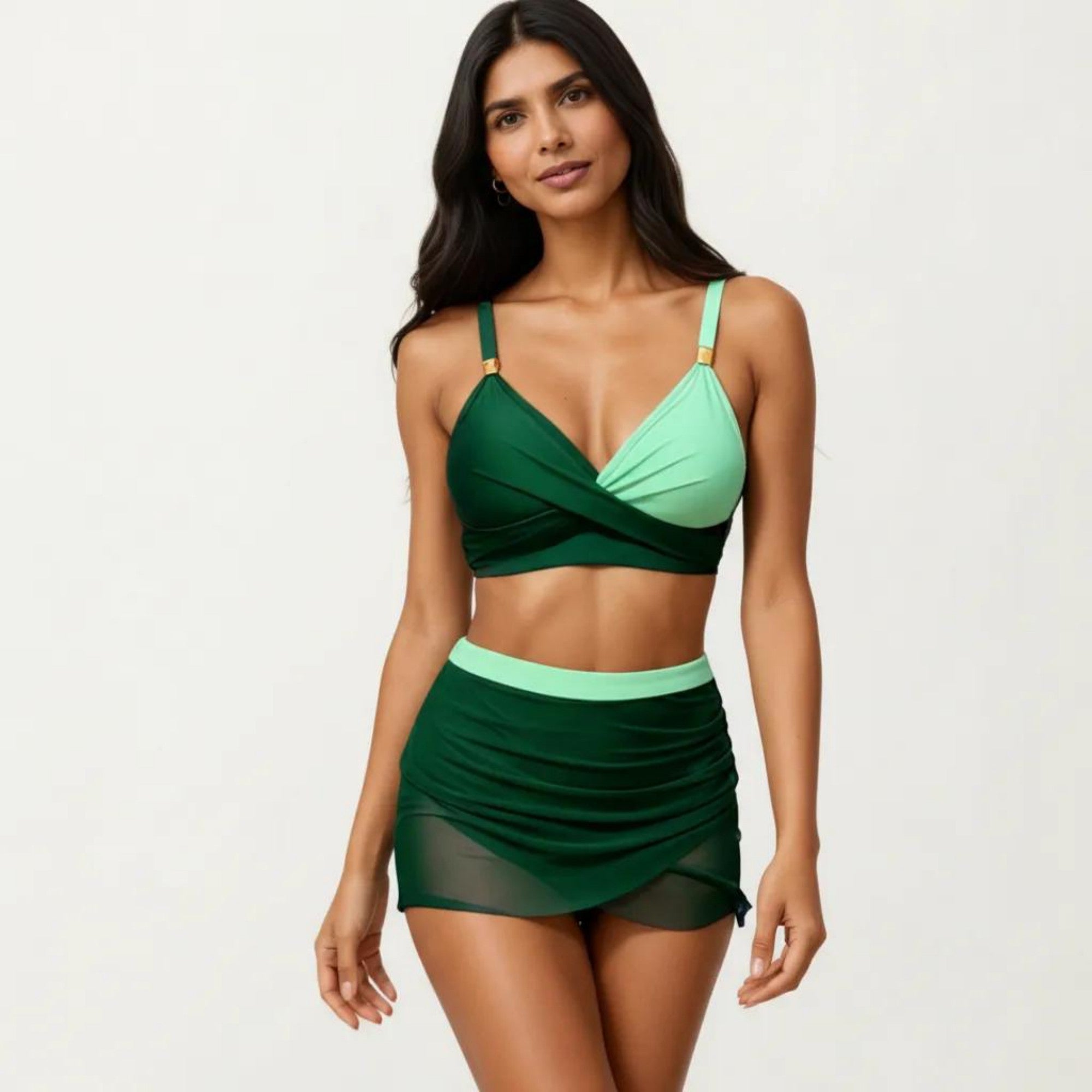 Anna-Kaci Swim Women's 2-Piece Swim Set with Crisscross Bralette Top Adjustable Straps and Ruched Skirted Bottom