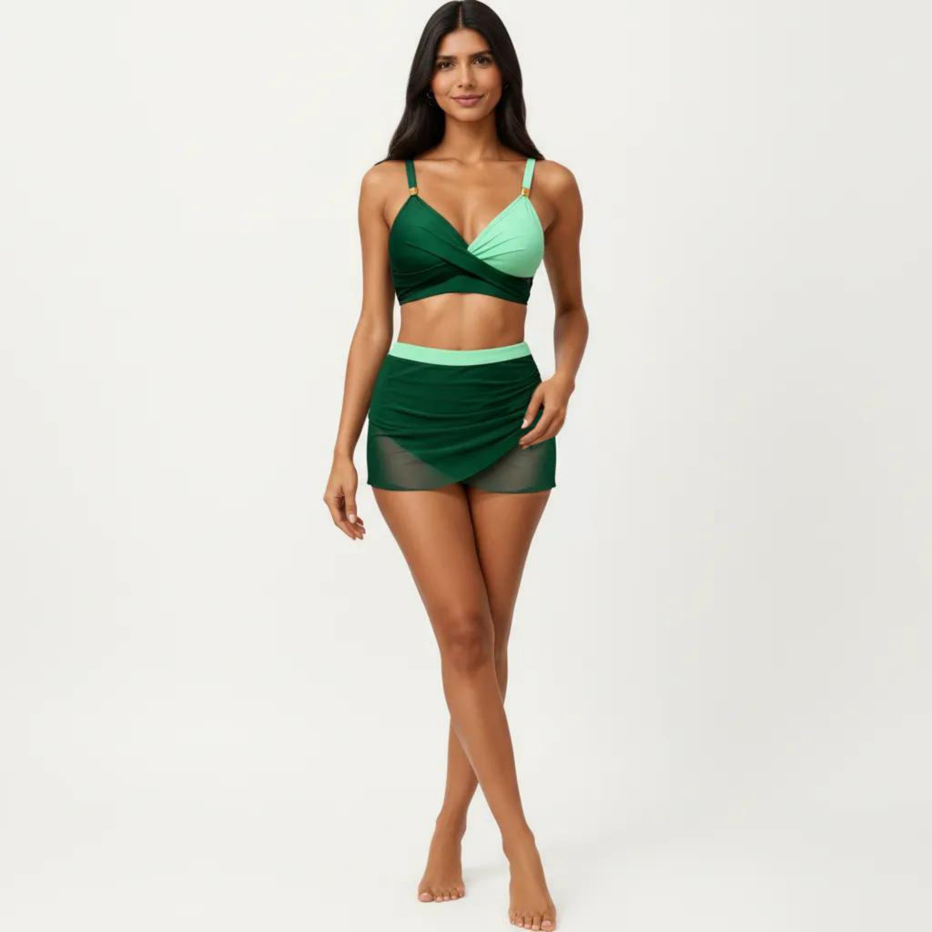 Anna-Kaci Swim Women's 2-Piece Swim Set with Crisscross Bralette Top Adjustable Straps and Ruched Skirted Bottom