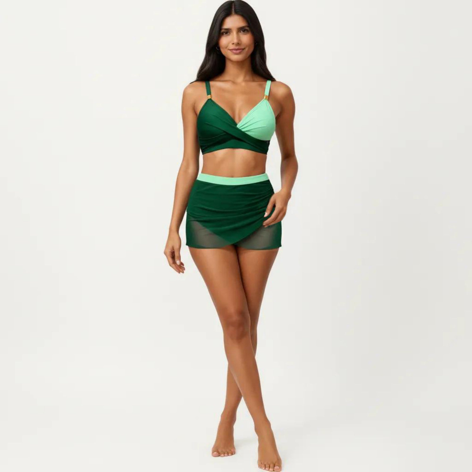 Anna-Kaci Swim Women's 2-Piece Swim Set with Crisscross Bralette Top Adjustable Straps and Ruched Skirted Bottom