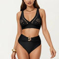 Anna-Kaci Swim Women's 2-Piece Bikini Set with Decorative Stud Bralette Top and High Rise Bottom with Center Hardware