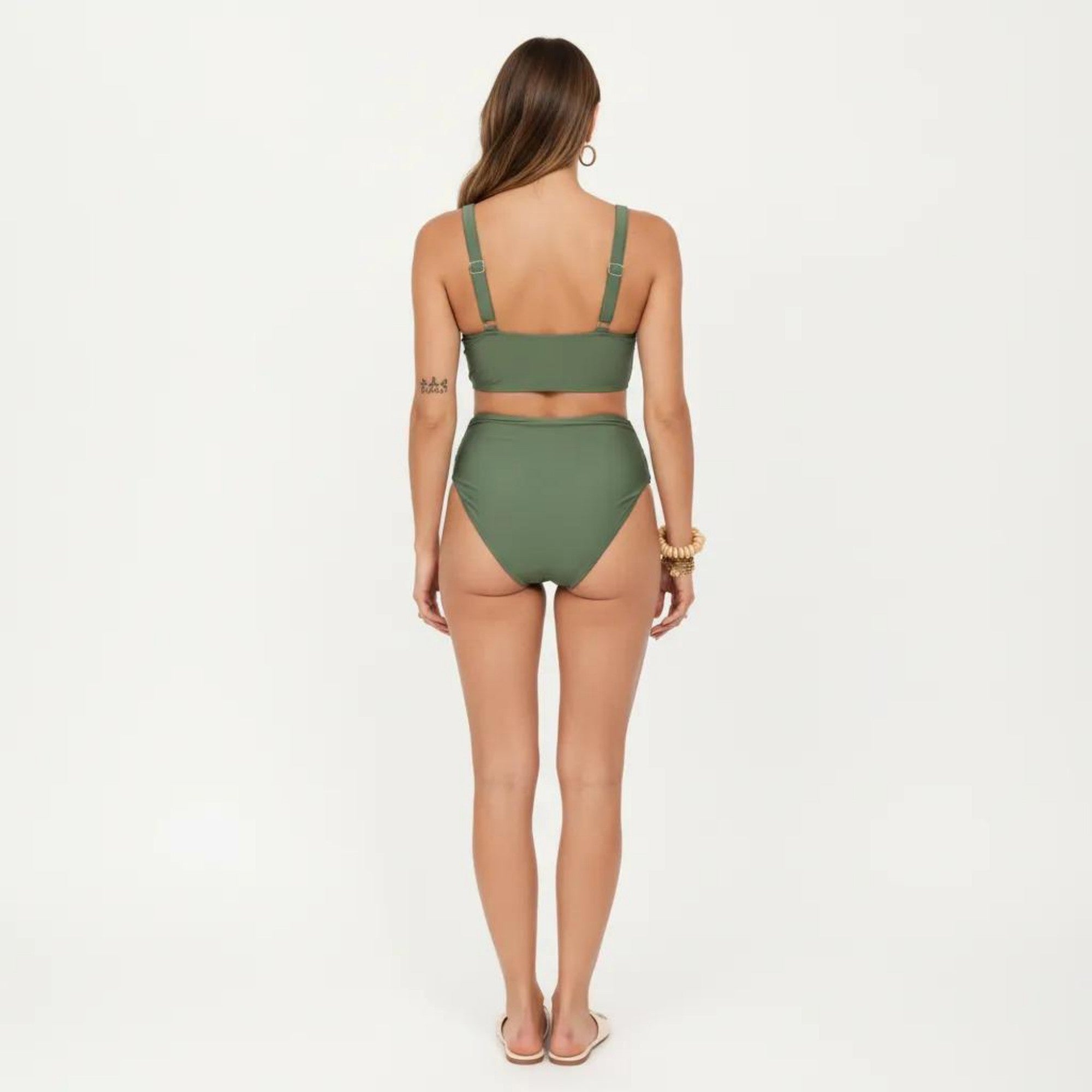 Anna-Kaci Swim Women's 2-Piece Bikini Set with Decorative Stud Bralette Top and High Rise Bottom with Center Hardware