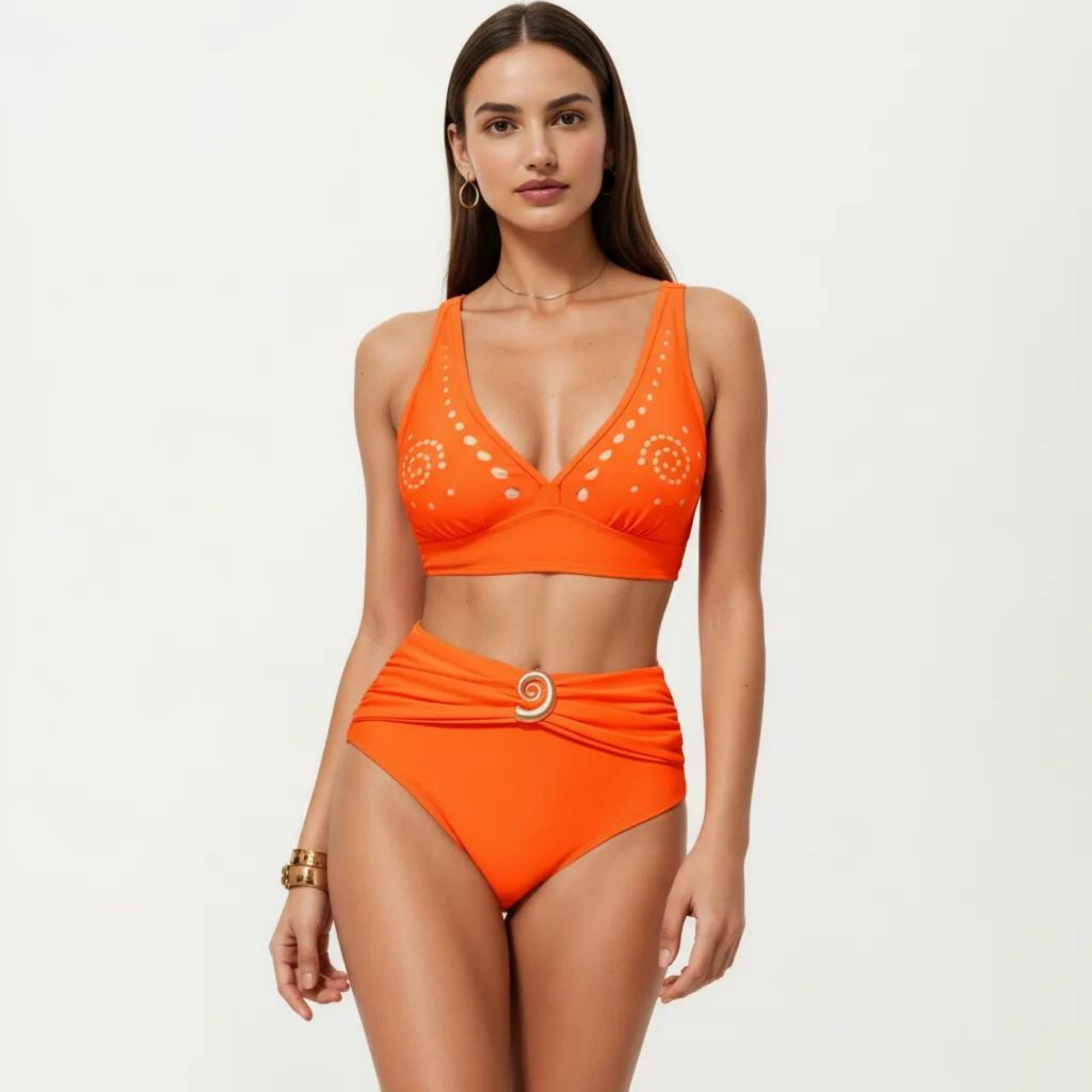 Anna-Kaci Swim Women's 2-Piece Bikini Set with Decorative Stud Bralette Top and High Rise Bottom with Center Hardware