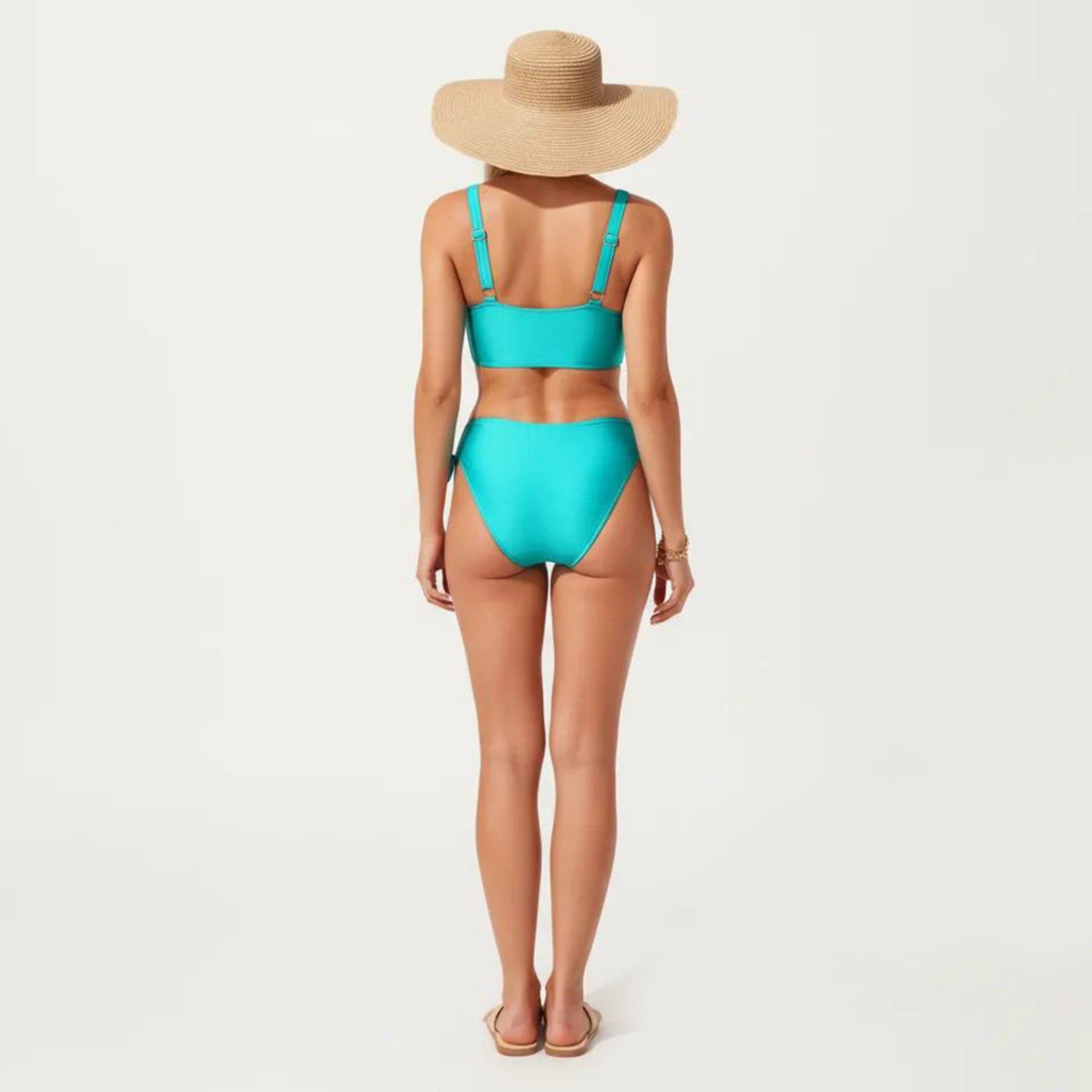 Anna-Kaci Swim Women's 2-Piece Bikini Set with Palm Tree Cutout Bralette Top and Adjustable Side Tie Bottom