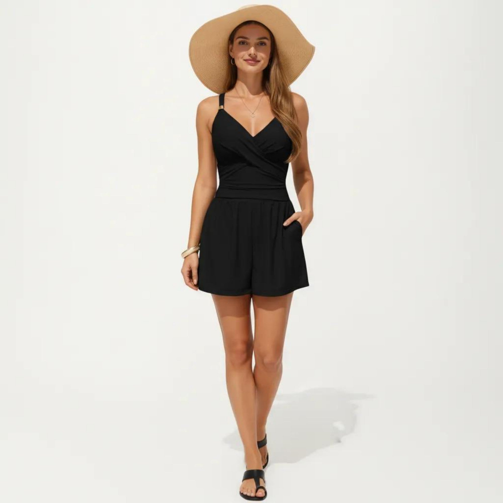 Anna-Kaci Swim Women's One Piece Swim Romper with Crisscross Bust Adjustable Straps and Relaxed Short Bottom