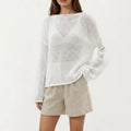 Anna-Kaci Women's Lightweight Open Knit Long Sleeve Sweater Top with Relaxed Fit and Subtle Sheer Texture