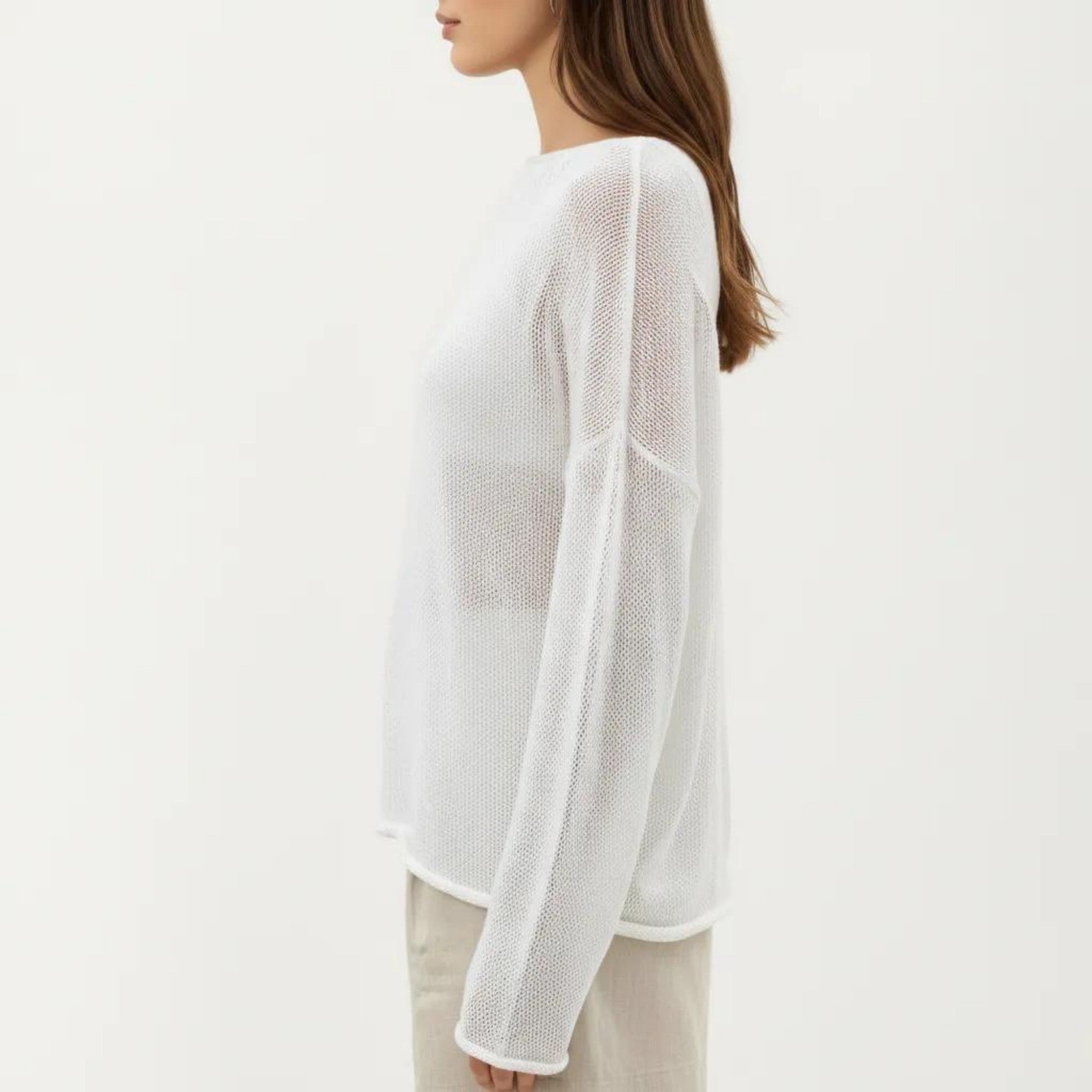 Anna-Kaci Women's Lightweight Open Knit Long Sleeve Sweater Top with Relaxed Fit and Subtle Sheer Texture