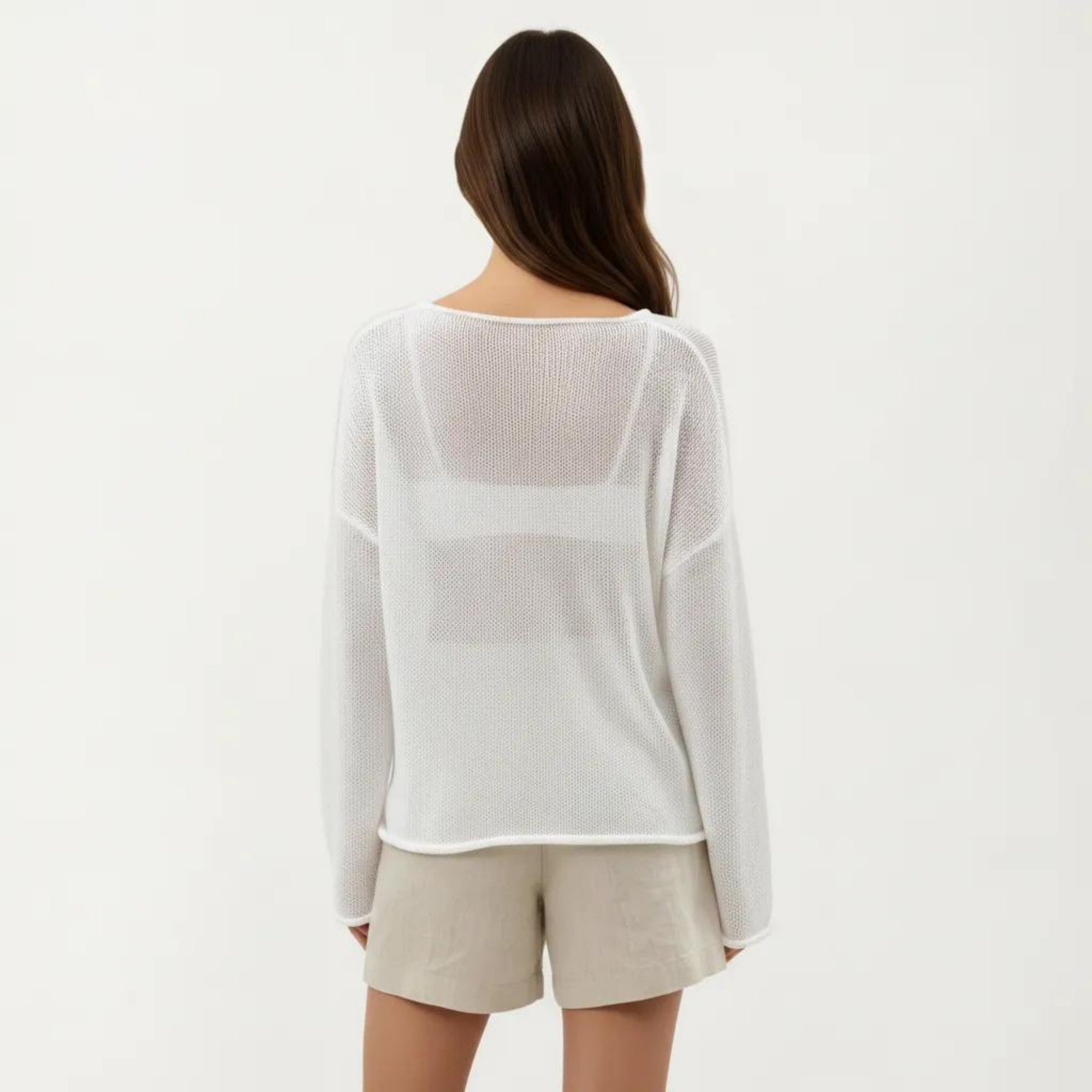 Anna-Kaci Women's Lightweight Open Knit Long Sleeve Sweater Top with Relaxed Fit and Subtle Sheer Texture