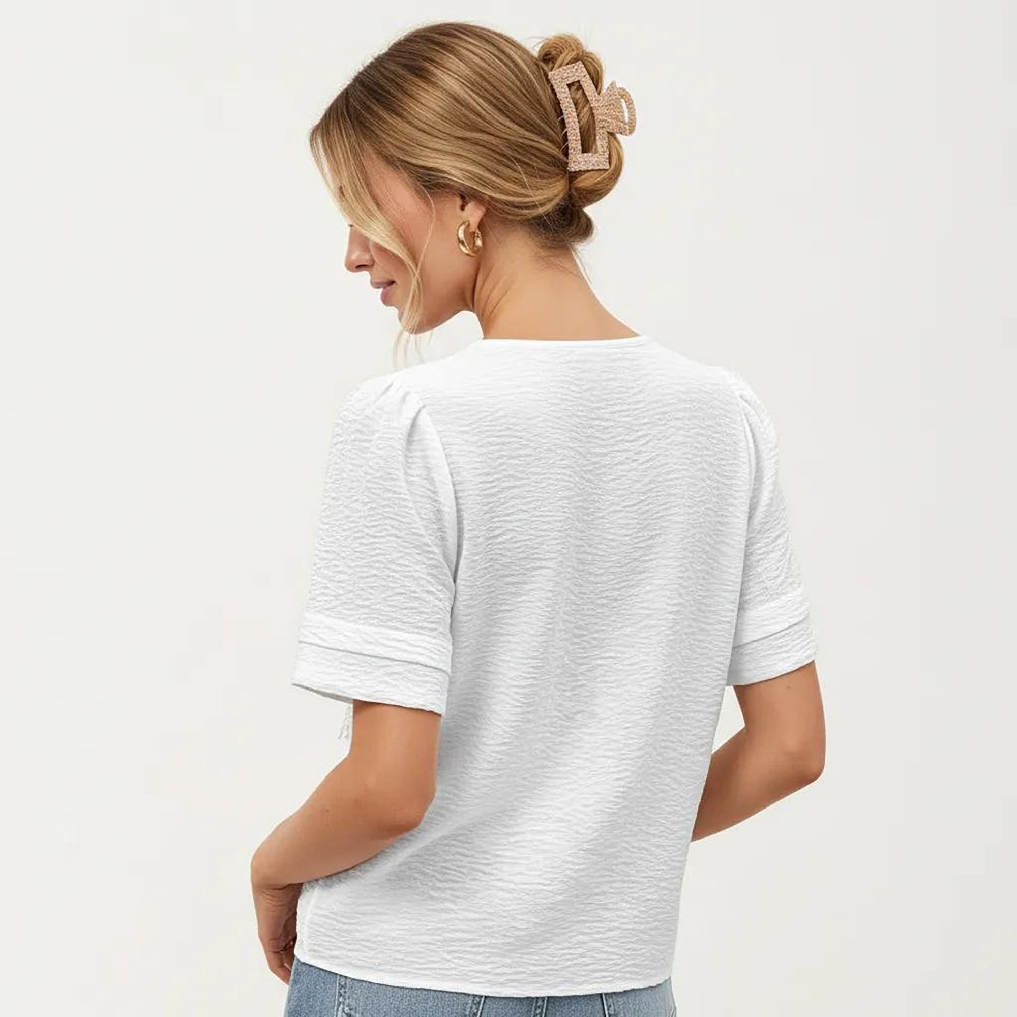 Anna-Kaci Women's Short Sleeve Textured Knit Top with Embroidered Floral Detail