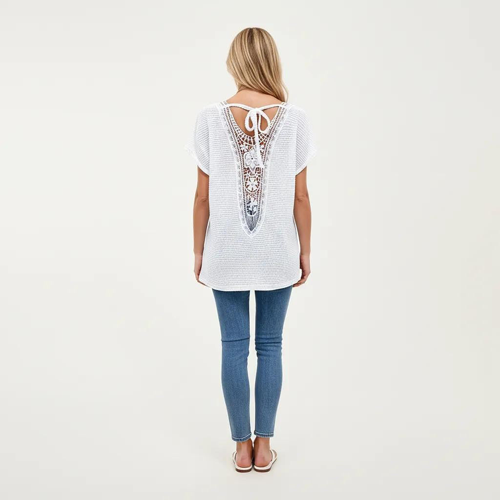 Anna-Kaci Women's Short Sleeve Waffle Knit V-Neck Relaxed Fit Top