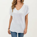Anna-Kaci Women's Short Sleeve Waffle Knit V-Neck Relaxed Fit Top