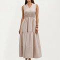 Anna-Kaci Women's Sleeveless Tiered Maxi Dress with Button Front V Neck and Elastic Waist