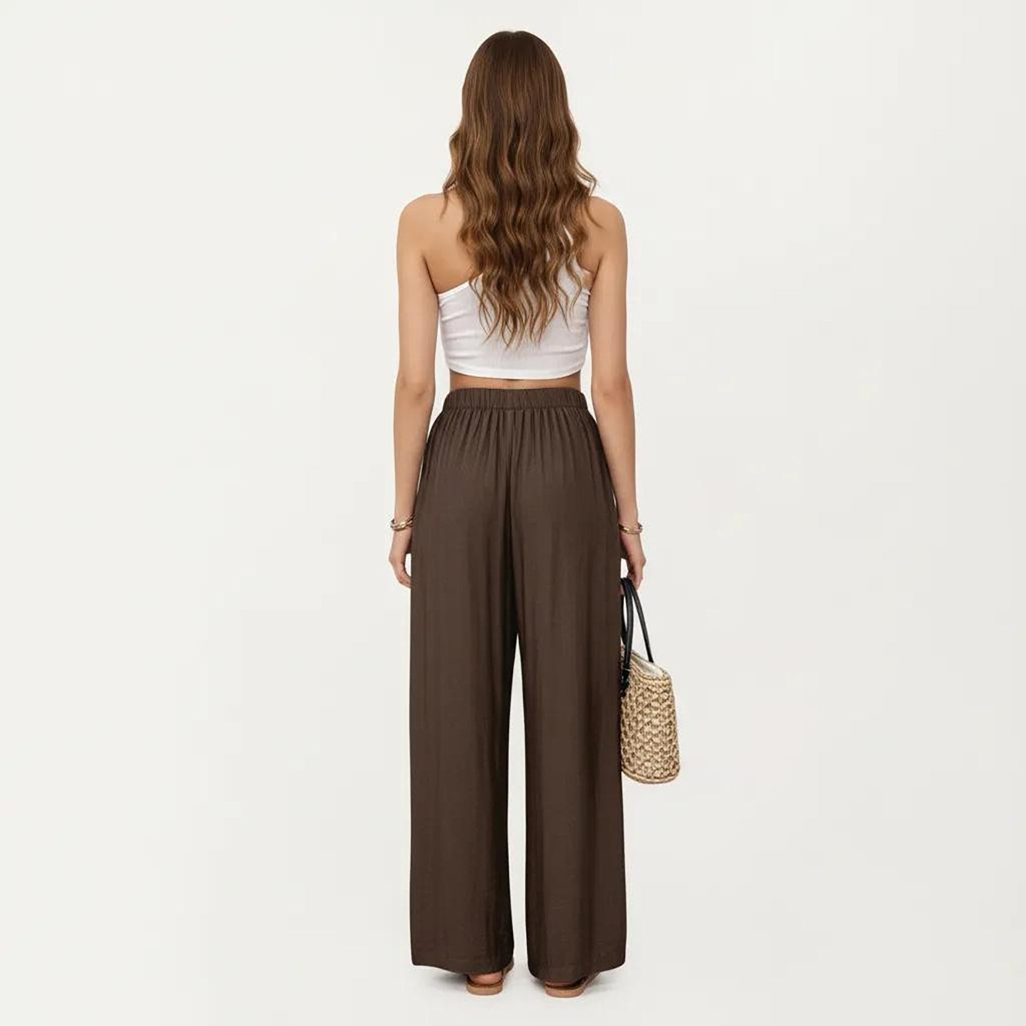 Anna-Kaci Women's High Waist Wide Leg Lounge Pants with Elastic Waist and Adjustable Drawstring