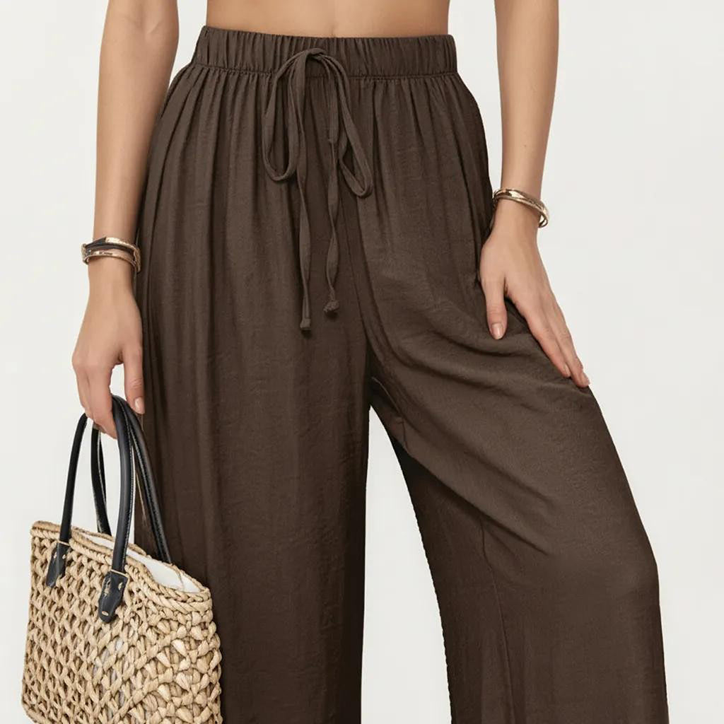 Anna-Kaci Women's High Waist Wide Leg Lounge Pants with Elastic Waist and Adjustable Drawstring